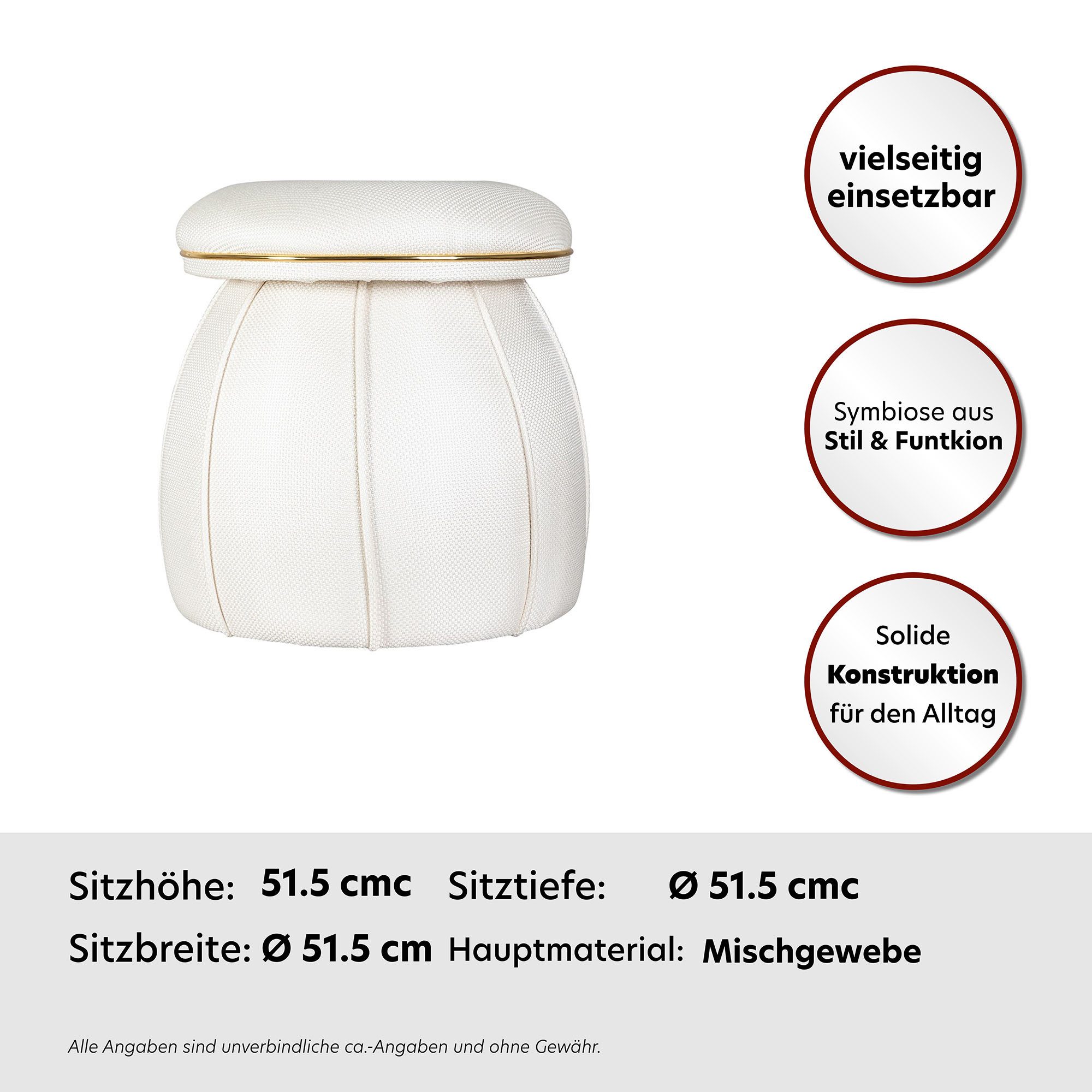 Kayoom Sitzhocker Hocker Corin,extravagante Form,stilvolle Farben,elegant gesteppter Fuß (1 St), komfortabel, hochqualitativ, pflegeleicht, sorgfältig verarbeitet