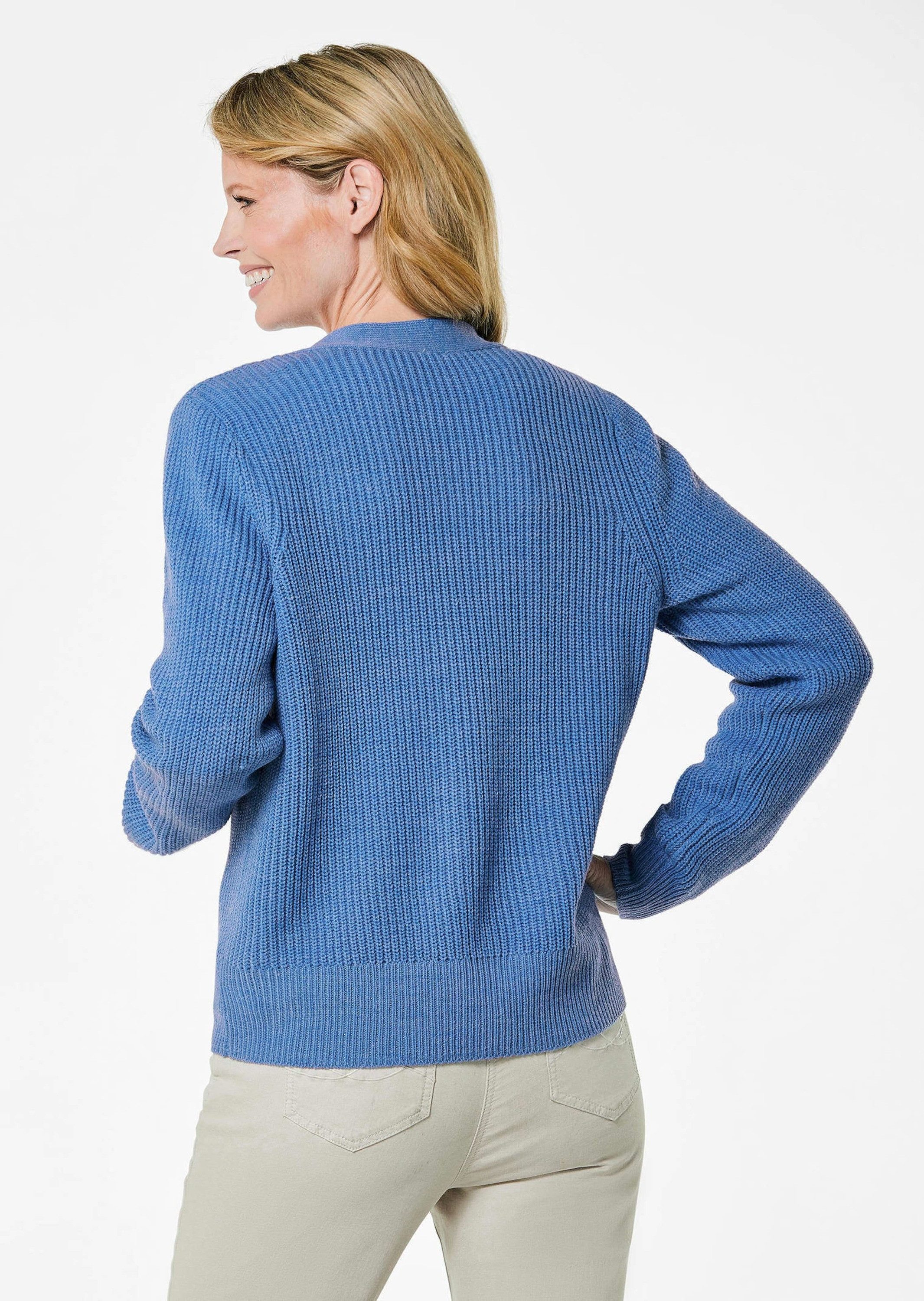 GOLDNER Strickjacke Elegante Strickjacke mit V-Ausschnitt Kurzjacke mit Rippstruktur, Knopfleiste und Langarm