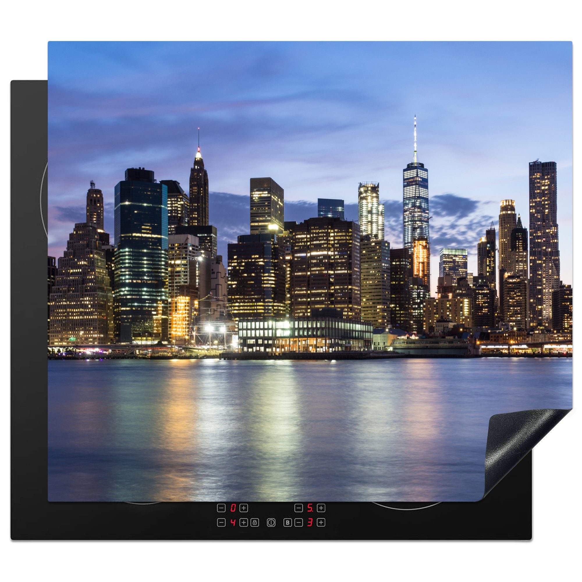 MuchoWow Herdblende-/Abdeckplatte New York - Skyline - Wasser, Vinyl, (1 tlg), 59x52 cm, Ceranfeldabdeckung für die küche, Induktionsmatte