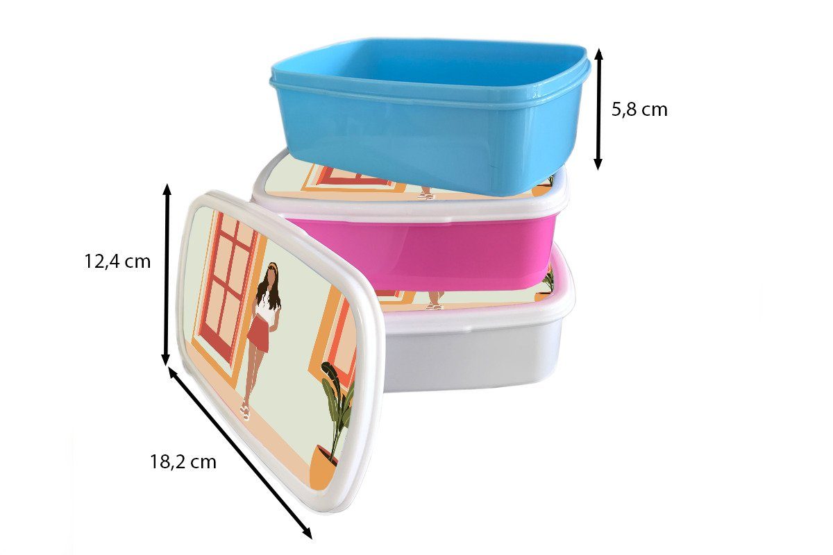 - und Jungs - MuchoWow Pastell, Kunststoff, und Brotdose, Kinder Erwachsene, für Sommer (2-tlg), Brotbox - für Mädchen Frau weiß Kleidung Lunchbox