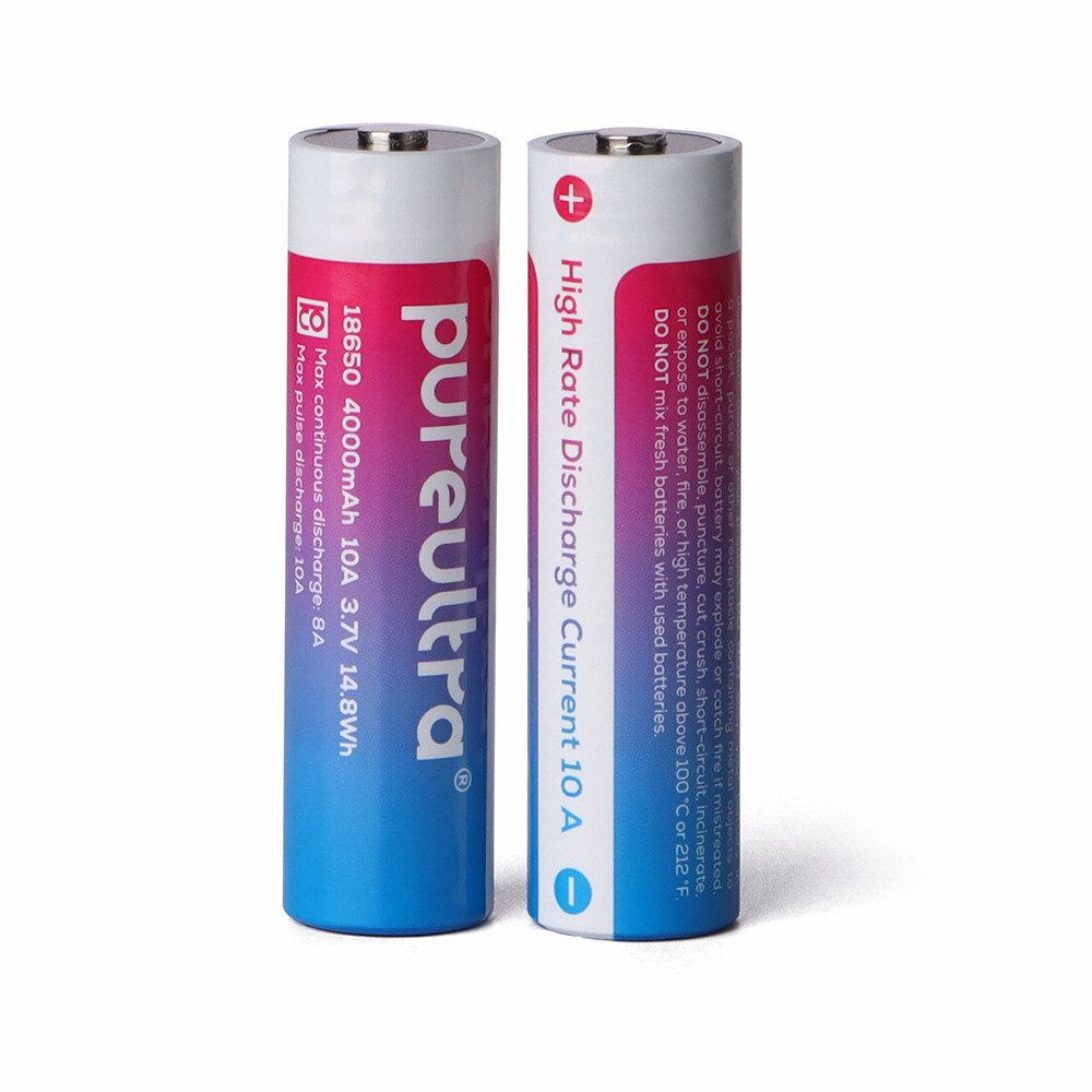 PureUltra 18650 Akku High Drain Hochleistungsakku 4000 mAh (3,7 V), geschützt, 10 A für Hochleistungs-Taschenlampen
