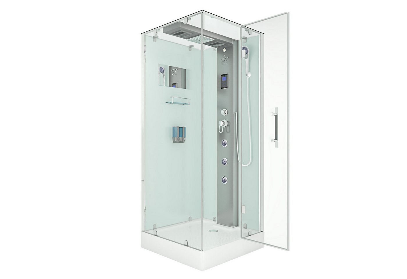 AcquaVapore Komplettdusche Duschkabine Dusche D38-20R0 Weiß 100x100, Sicherheitsglas ESG, inklusive Duschwanne, Höhenverstellbar, Gehärtetes Glas, Integrierte Massagedüsen, Multimedi