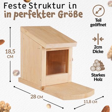 Oramics Eichhörnchenkobel 3x Eichhörnchen Holz Futterhaus Futterstelle Futterbox zum Aufhängen, mit großem Sichtfenster zur besseren Futter-Übersicht