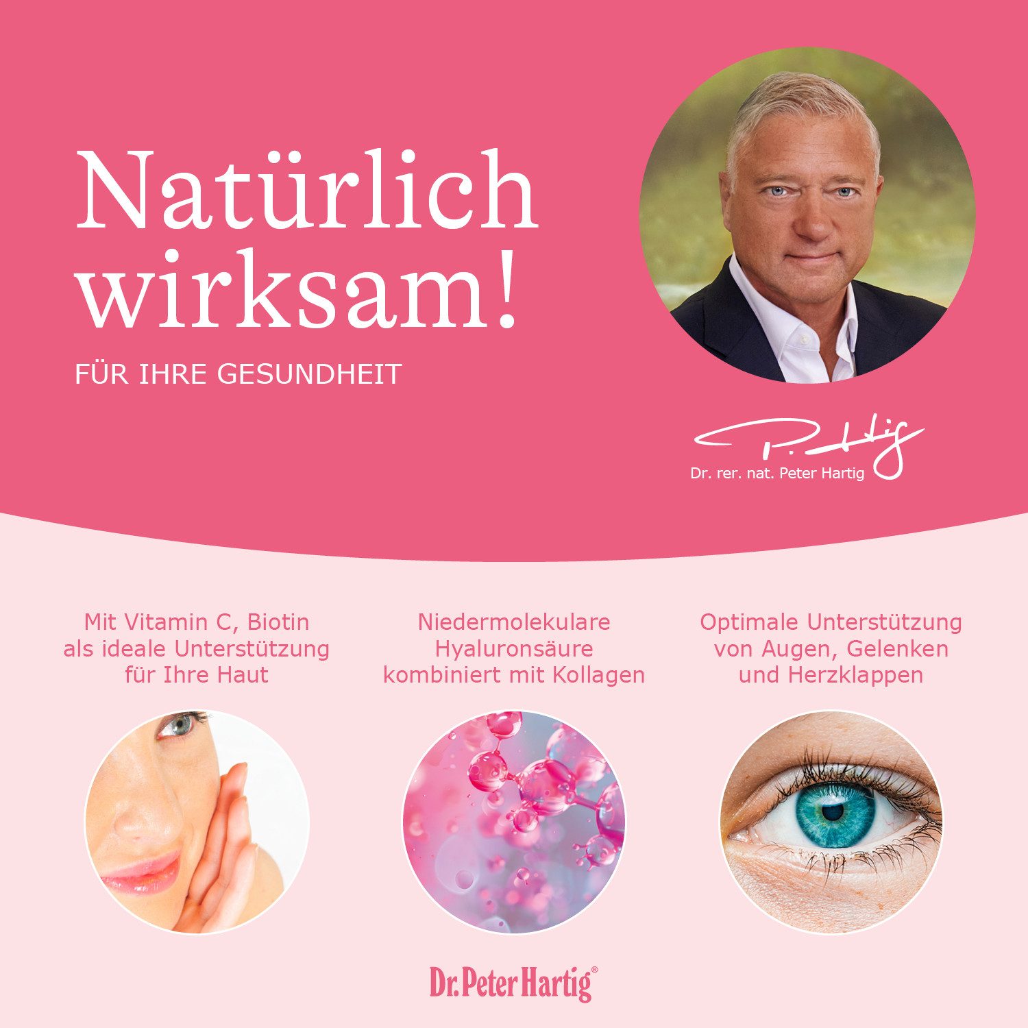 Dr. Peter Hartig Hyaluron NM, für strahlend schöne Haut, Kollagen, Biotin, Vitamin A, Kapseln, 60 Kapseln, 60-Tages-Vorrat, à 30 g
