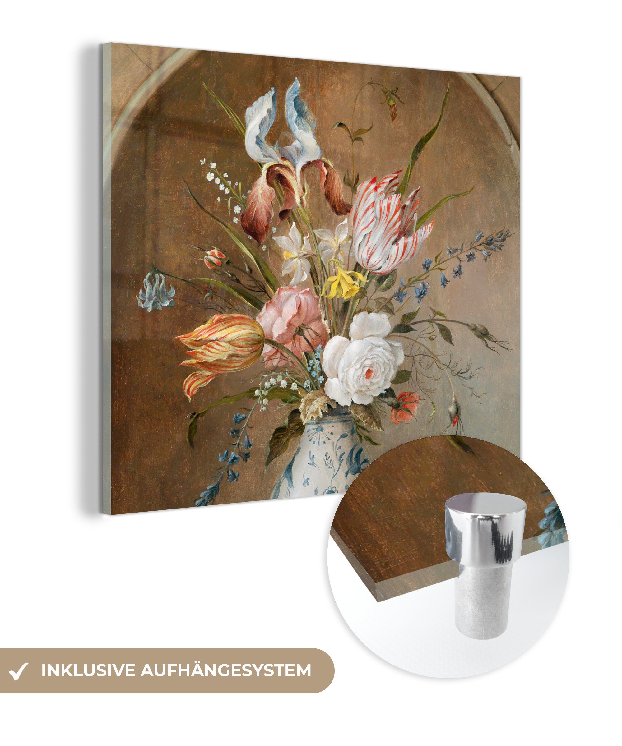 MuchoWow Acrylglasbild Stilleben mit Blumen - Balthasar van der Ast - Malerei, (1 St), Glasbilder - Bilder auf Glas Wandbild - Foto auf Glas - Wanddekoration bunt