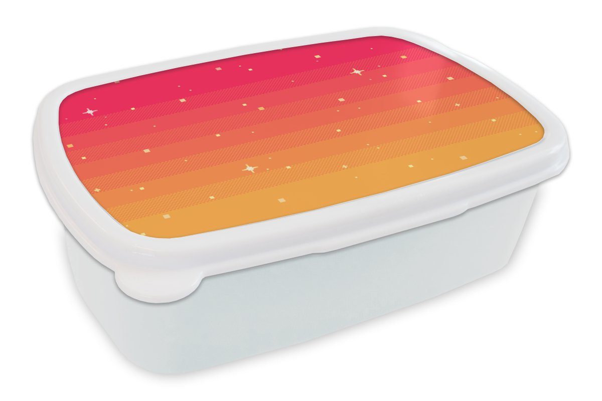 MuchoWow Lunchbox Spiele - Pixel Art - Sterne, Kunststoff, (2-tlg), Brotbox für Kinder und Erwachsene, Brotdose, für Jungs und Mädchen weiß