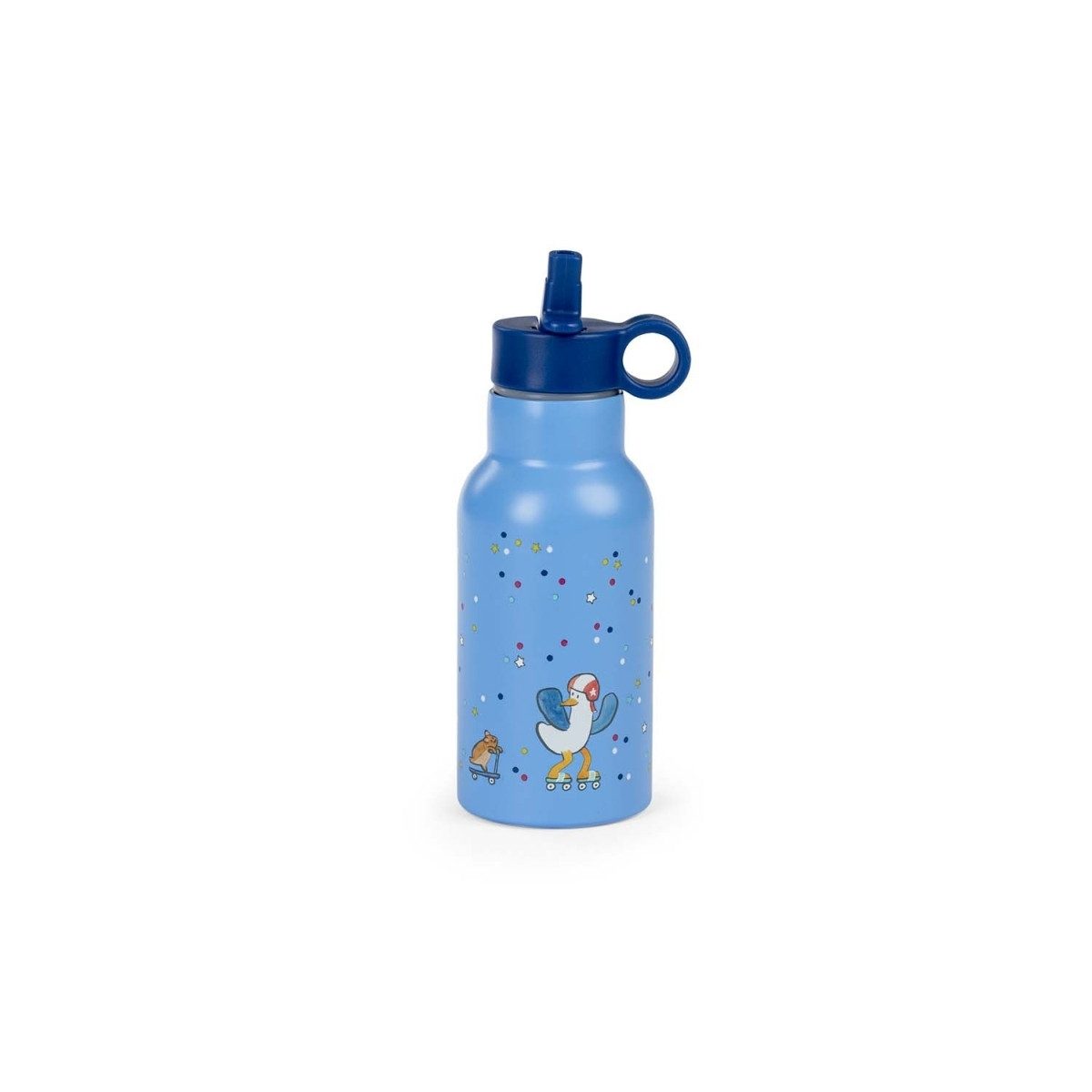 Moulin Roty Trinkflasche Kinder-Wasserflasche 350 ml, Edelstahl & Trinkhalm, ab 3 Jahren