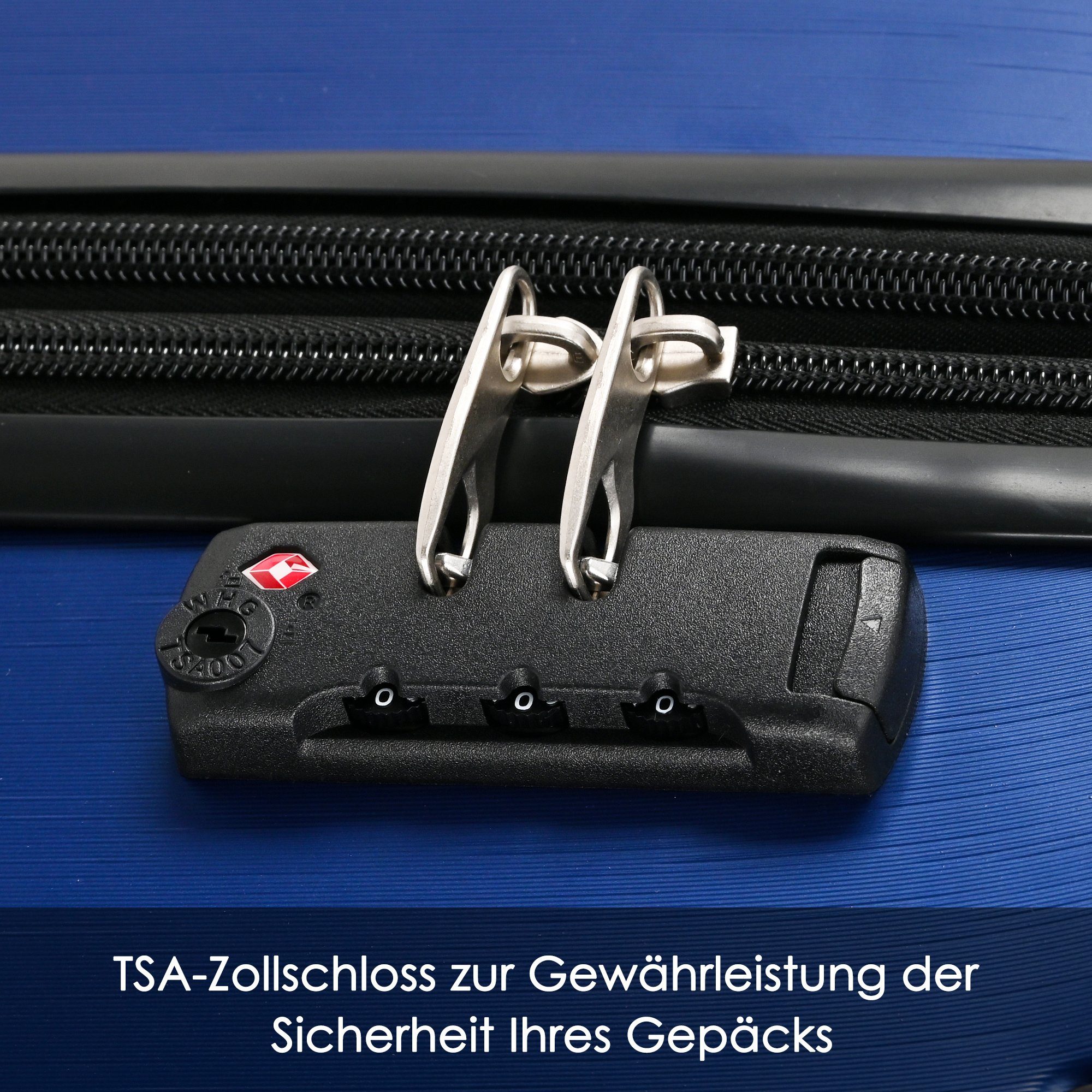 Rollen mit Zollschloss, ABS Reisekoffer Rollen,TSA 360° Blau Hartschalen-Trolley Ulife 4