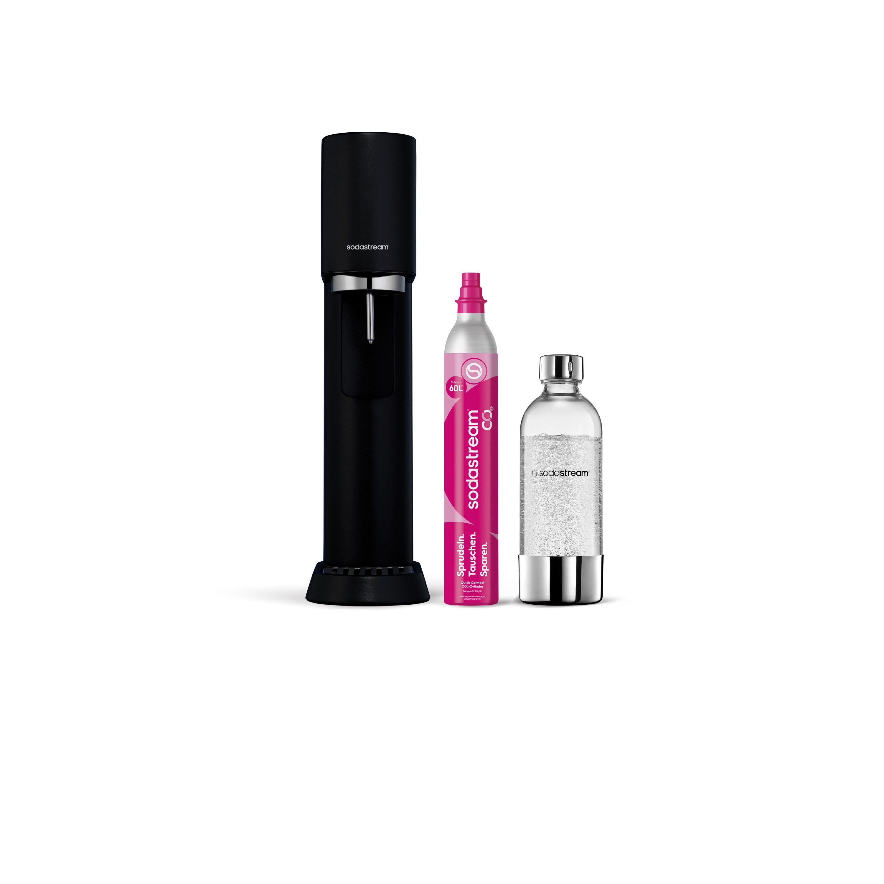 SodaStream Wassersprudler ENSO Wassersprudler, Standard Pack, (Set, 3-tlg), Hochwertiges Edelstahlgehäuse