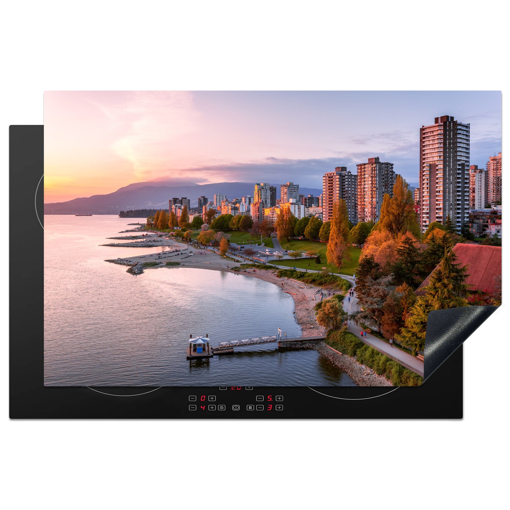 Vinyl, für die tlg), Vancouver von Kanada, (1 küche, Herdblende-/Abdeckplatte MuchoWow Induktionskochfeld Ceranfeldabdeckung Skyline Schutz 81x52 in cm,