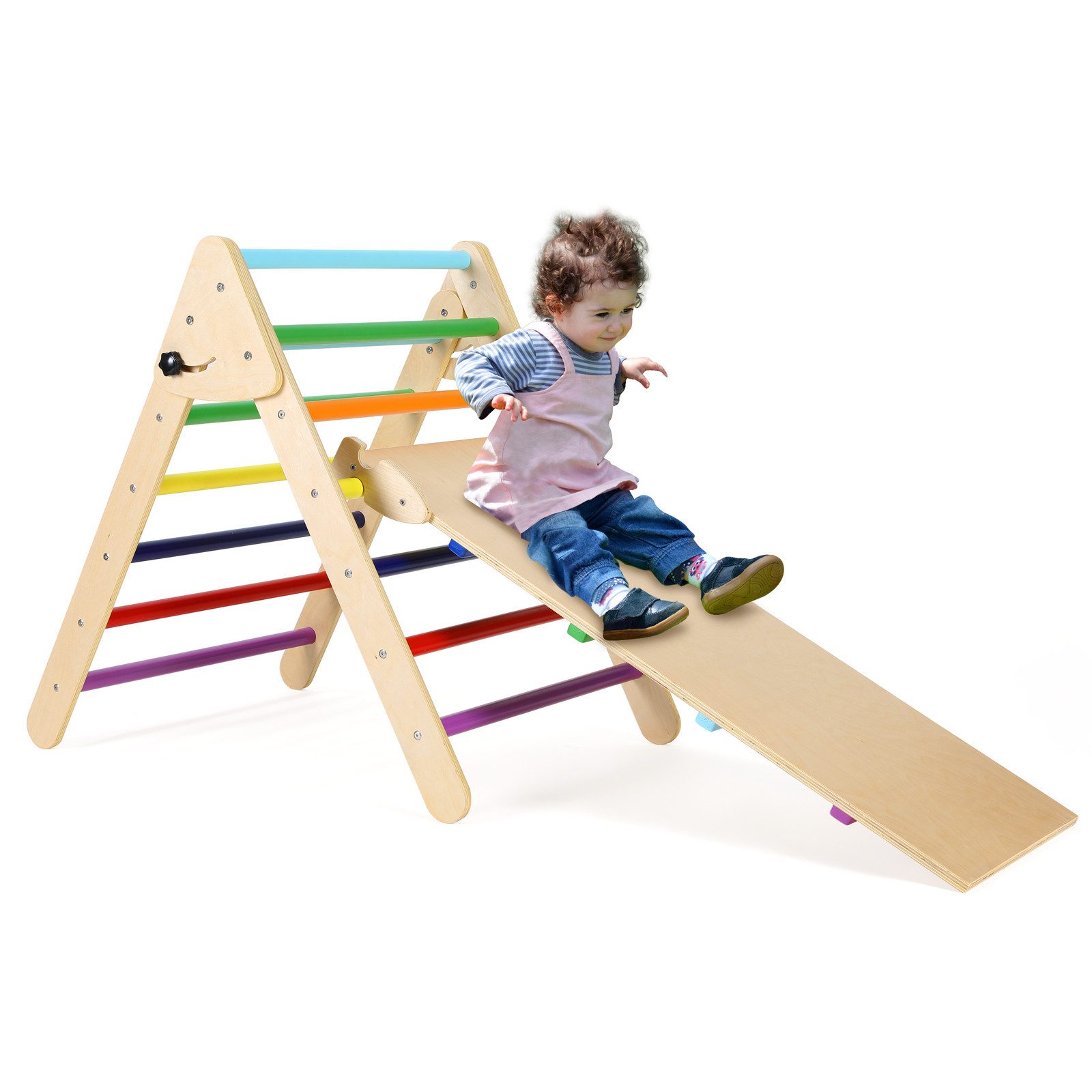 TLGREEN Klettergerüst 3 in 1 Kinder Kletterleiter Set, Regenbogen Kletterdreieck mit Rutsche