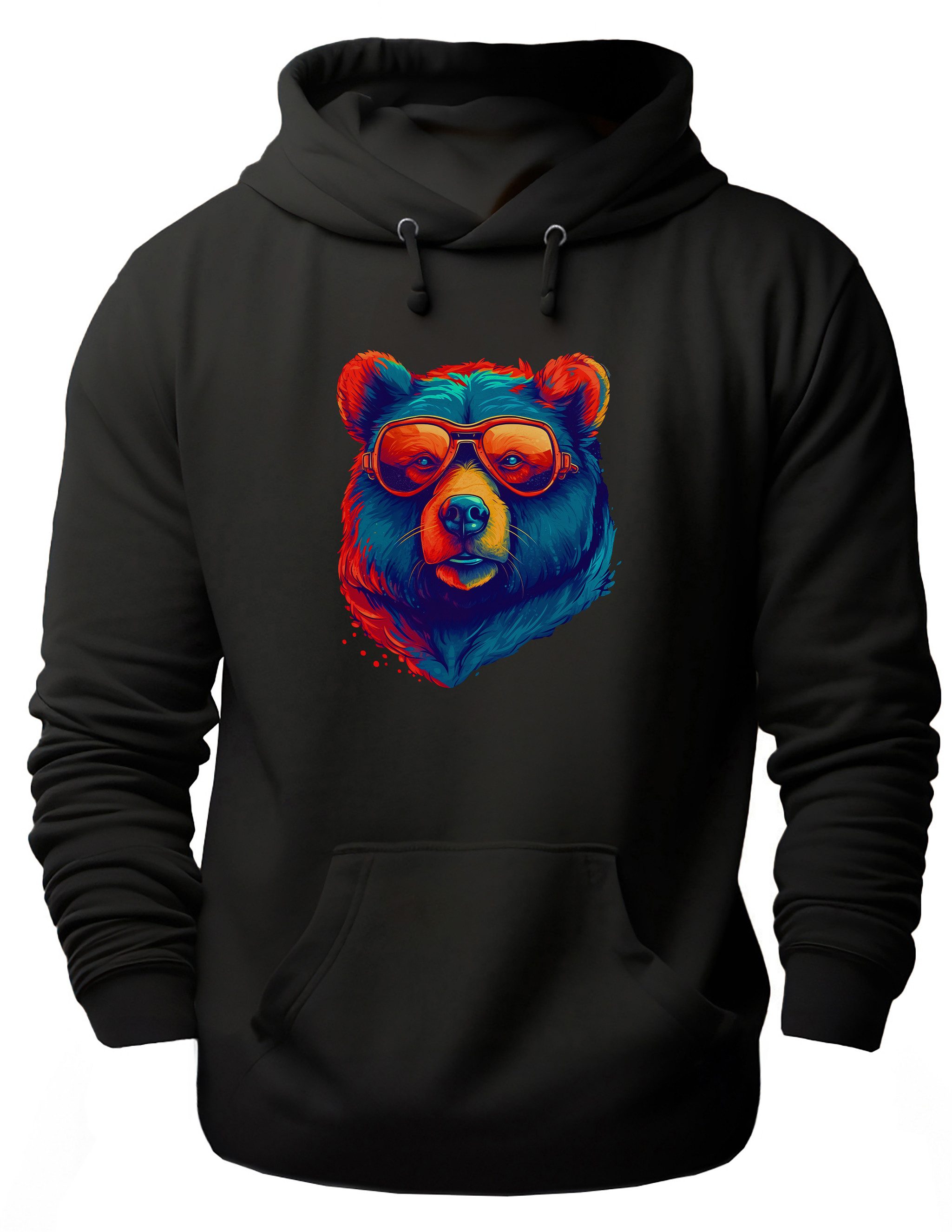 MyDesign24 Hoodie Urbaner Streetart Kapuzen Pullover - Neon Bär Kapuzensweater - moderner Hoodie i653