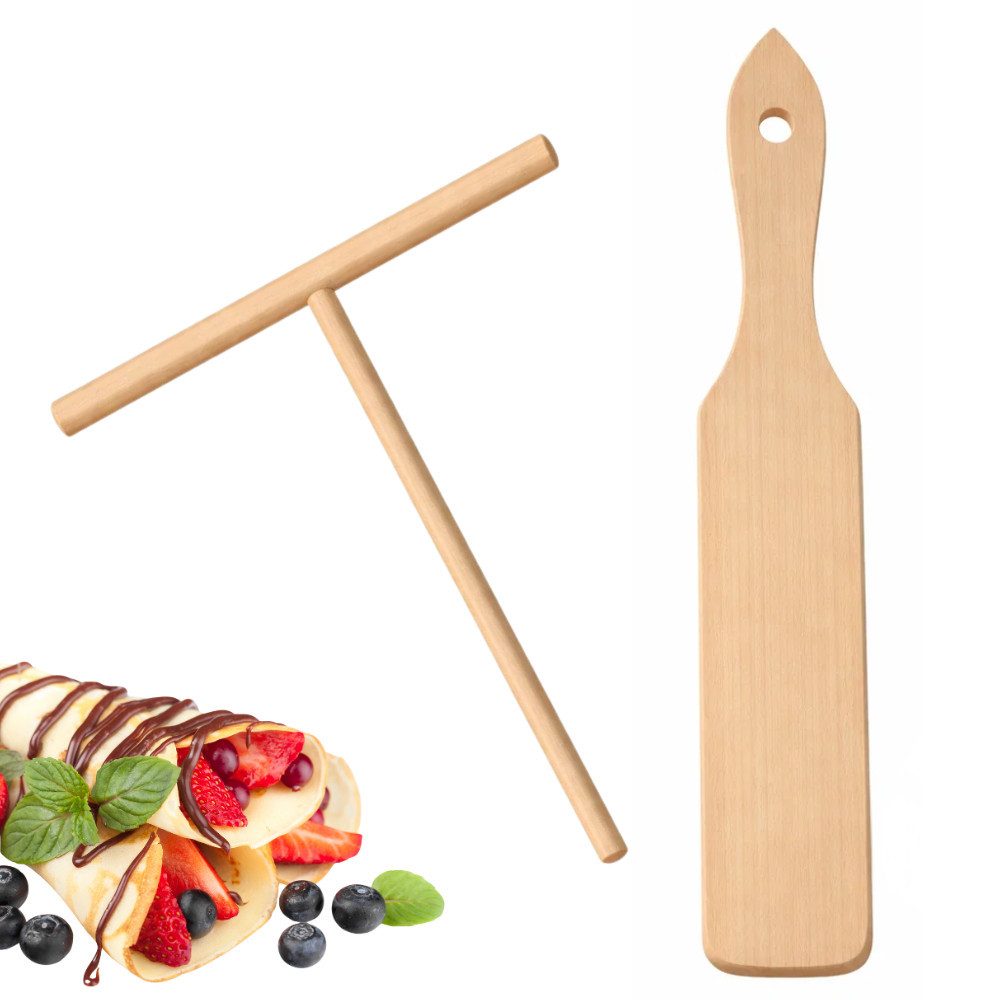 mikken Crepes Verteiler Crêpes Zubehör Set Teigverteiler & Wender aus Buchenholz, 2-teiliges Crêpes Back-Set, Made in Europe