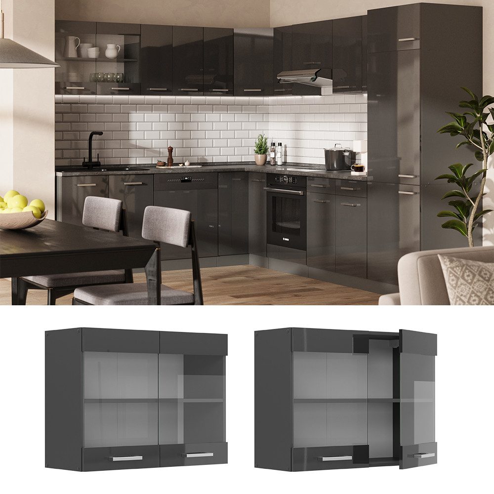 Vicco Glashängeschrank R-Line, Anthrazit Hochglanz/Anthrazit, 80 cm günstig online kaufen