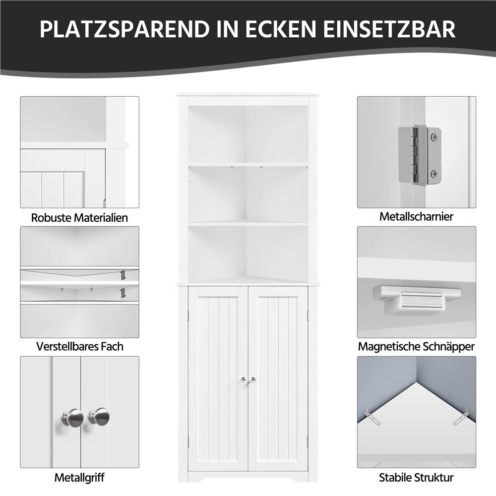HAINEW Eckschrank Badezimmer - Dreieckiger Badschrank Mit 2 Türen & 3 Fächern