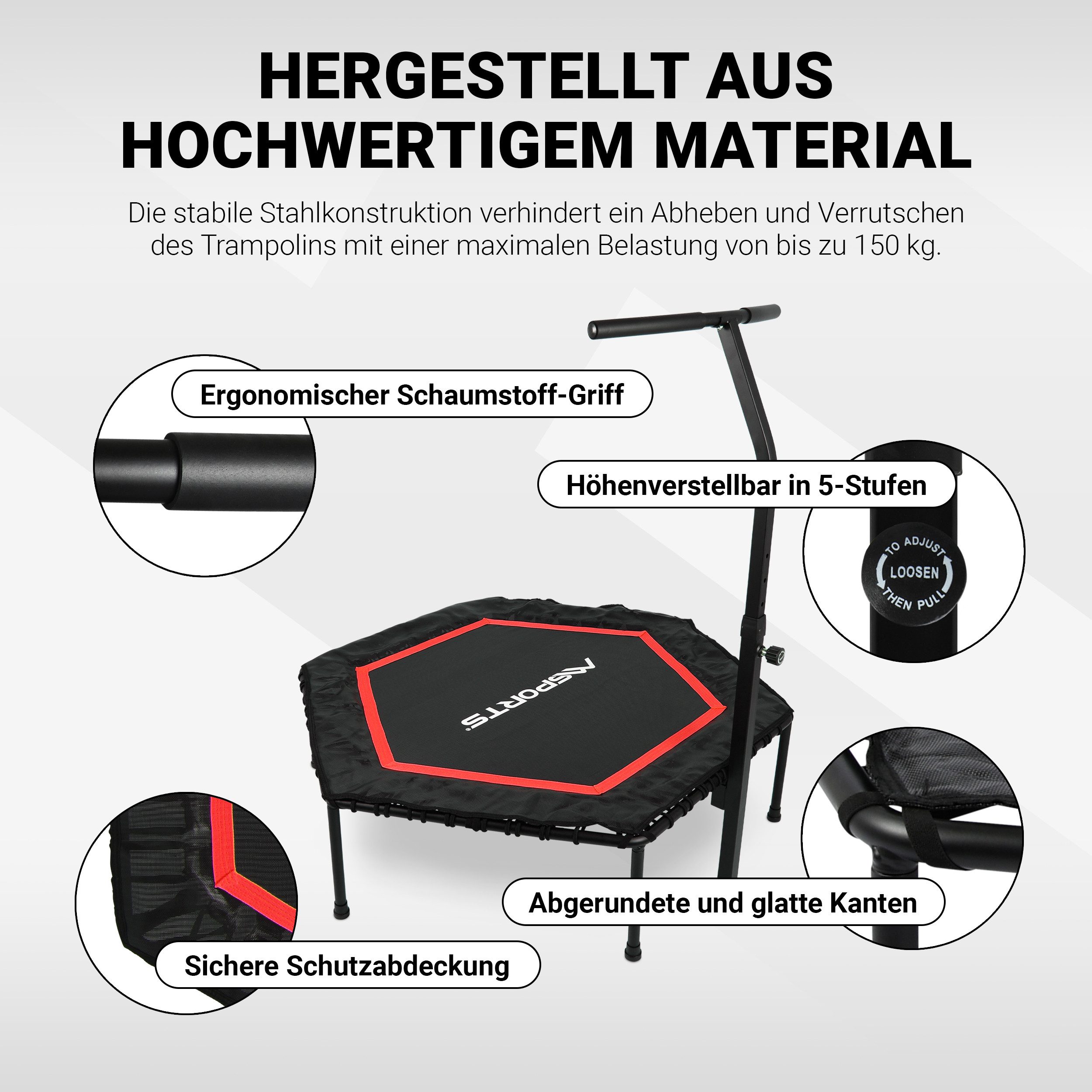 MSports® Fitnesstrampolin Fitness Trampolin für Indoor und Outdoor, 150 kg Belastbarkeit