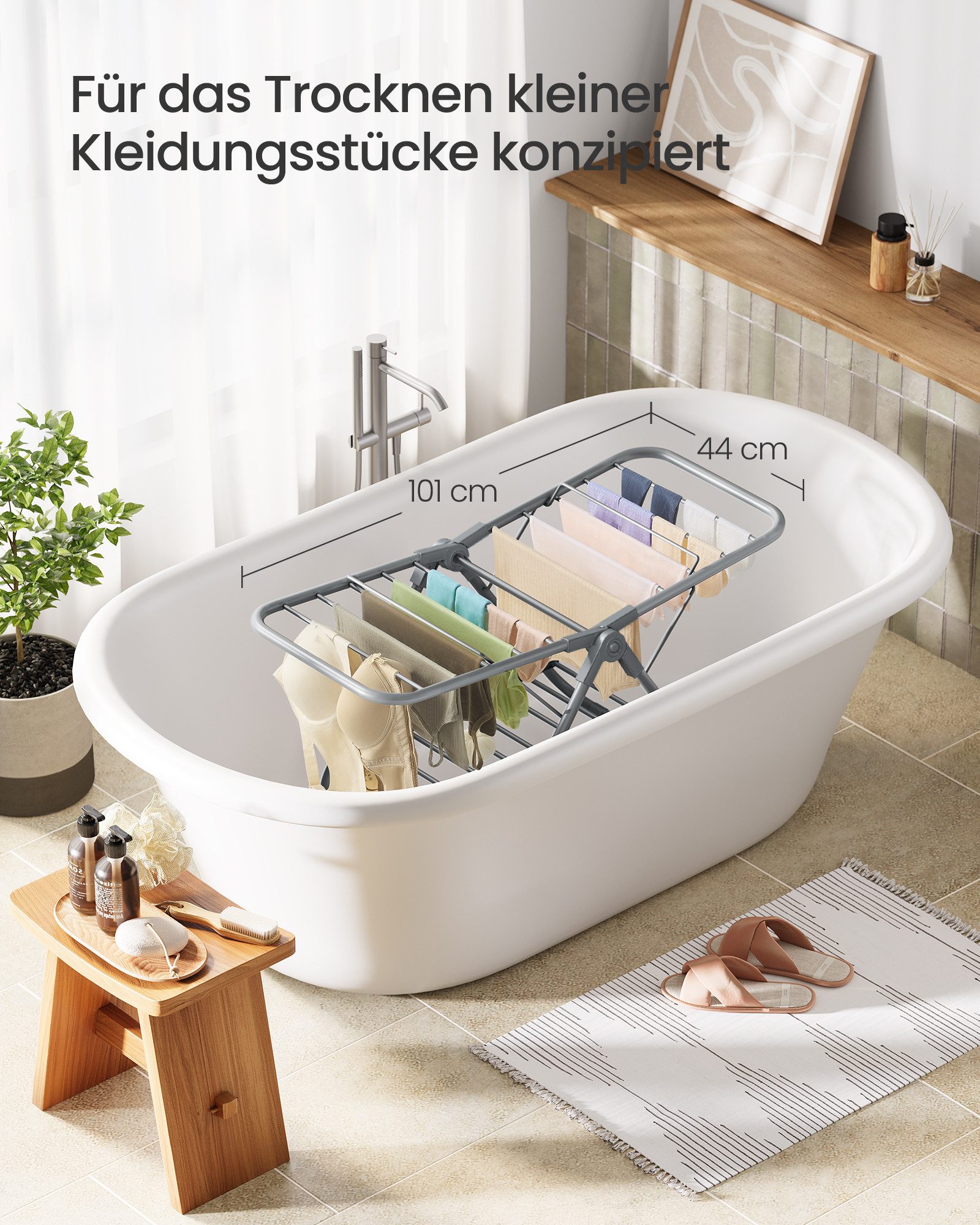 SONGMICS Wäscheständer Standtrockner, klein, faltbare, mit 2 Flügeln, platzsparend, Metall, 44 x 101 x 54 cm