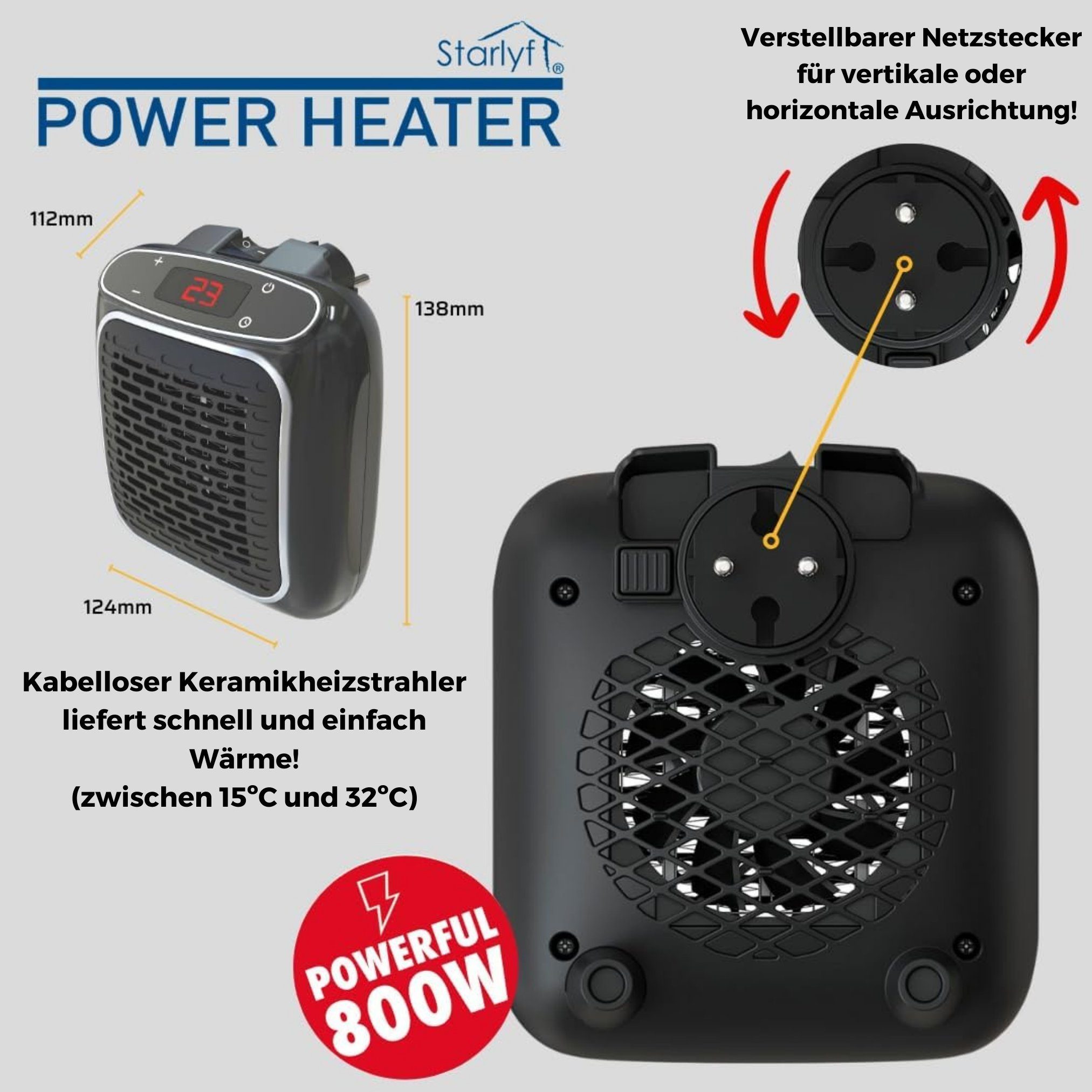 Starlyf Heizlüfter Power Heater, 800 W, Wandheizgerät, Steckdosen Mini Heiz günstig online kaufen