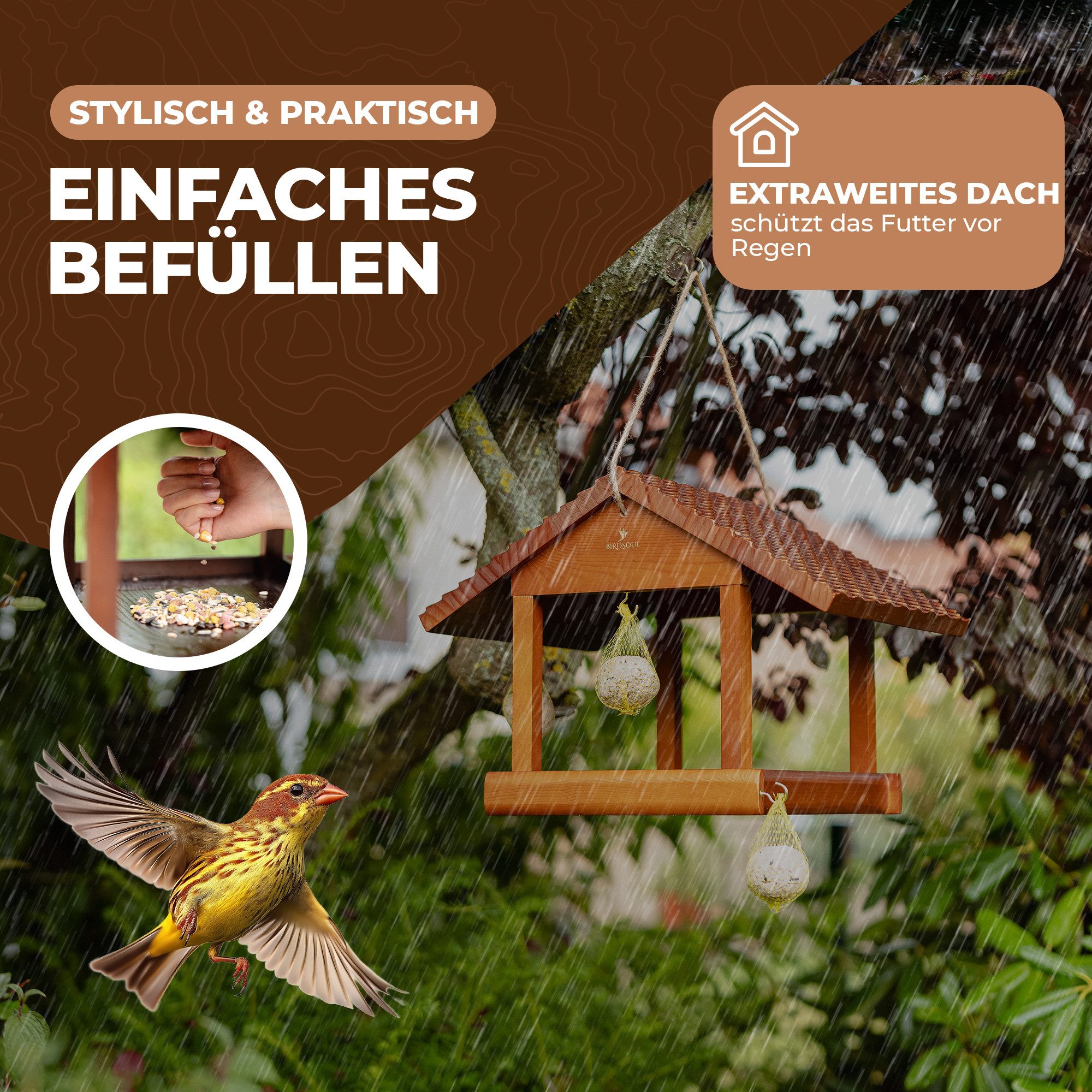 BIRDSOUL Vogelhaus Nordic, Wasserableitendes Design und mit hochwertiger, handwerklicher Optik.