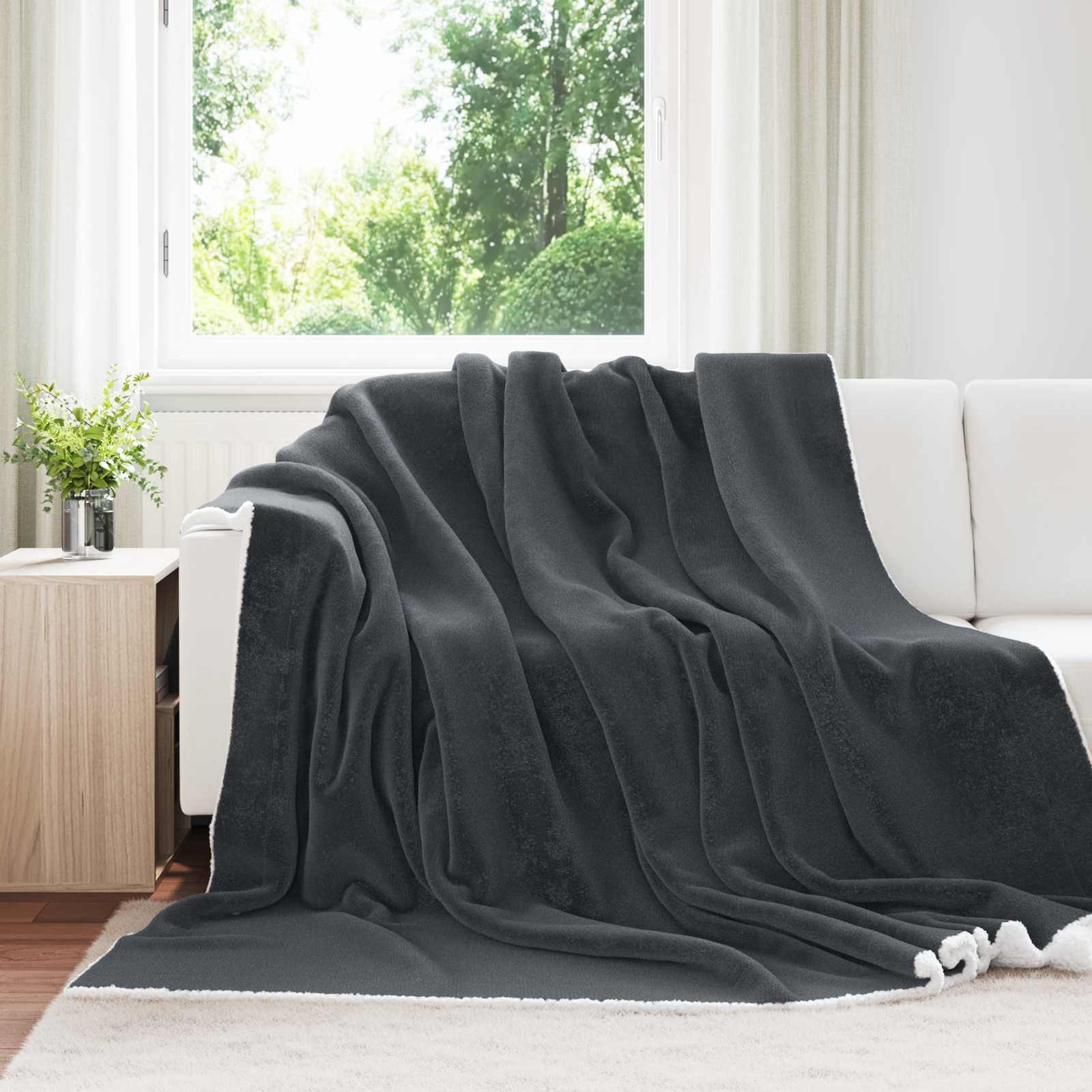 vidaXL Bettüberwurf Überwurfdecke Dunkelgrau 220 x 240 cm 2.67 Fleece