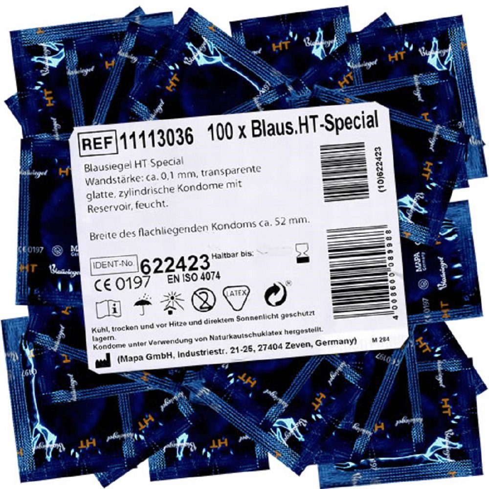 Blausiegel Kondome HT Special Packung mit, 100 St., extra reißfeste Kondome, extrastarke Kondome mit 0.1mm Wandstärke
