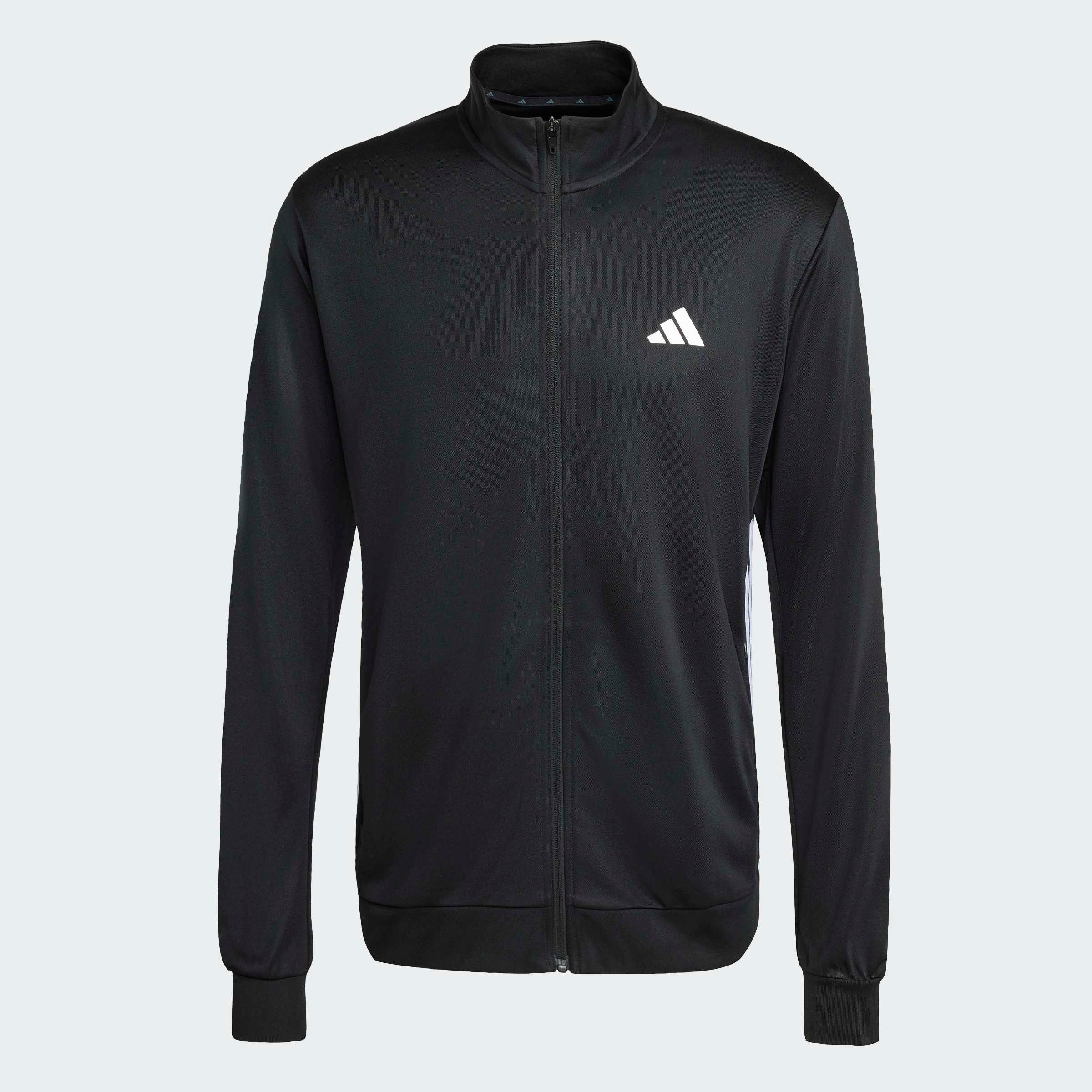 Trainingsjacke WORKOUT ESSENTIALS ALL-SET 3-STREIFEN, GEWIRKTES MATERIAL