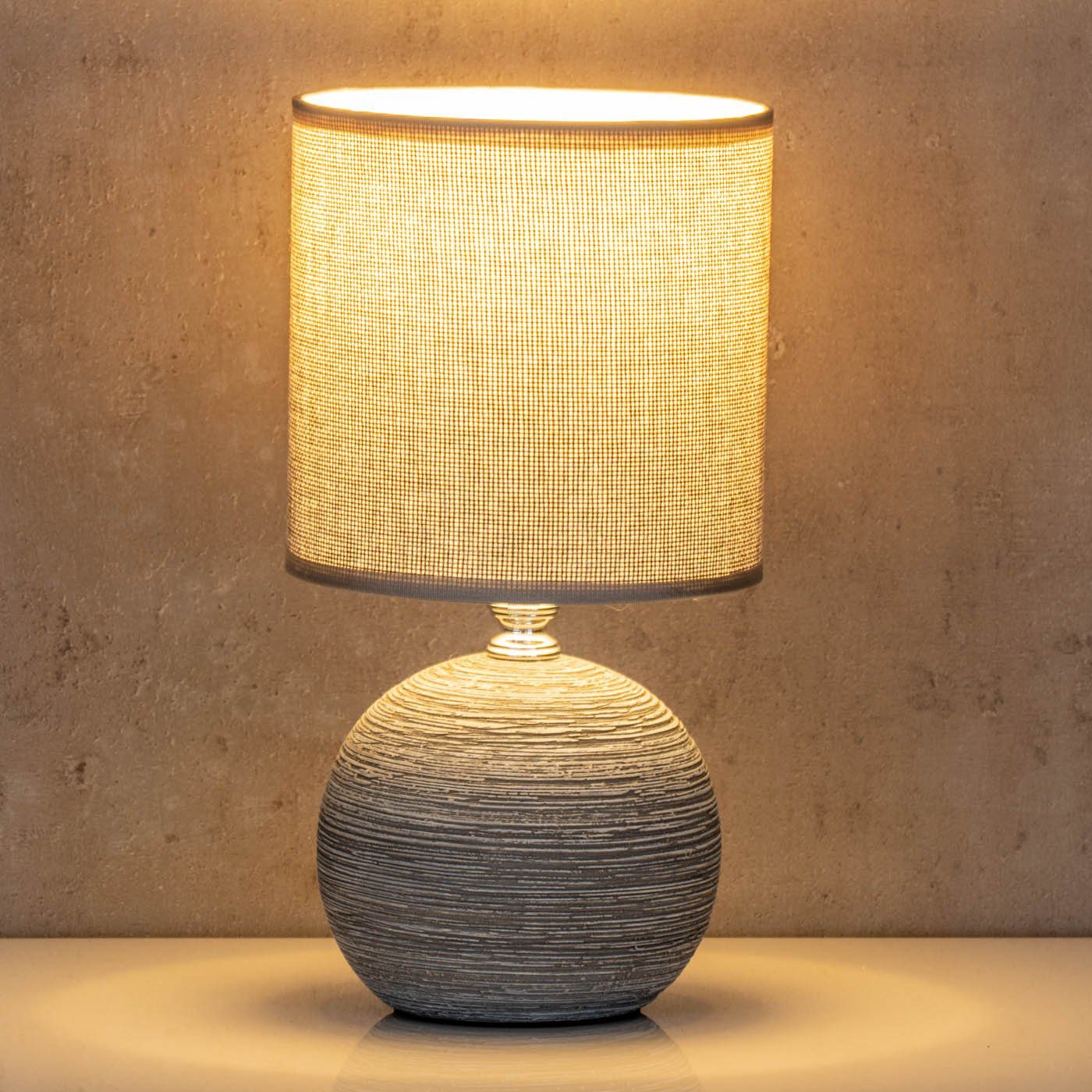 Levandeo® Nachttischlampe, Tischlampe Shabby Chic Rund H26cm Lampe Licht Keramik Grau Nachtlicht