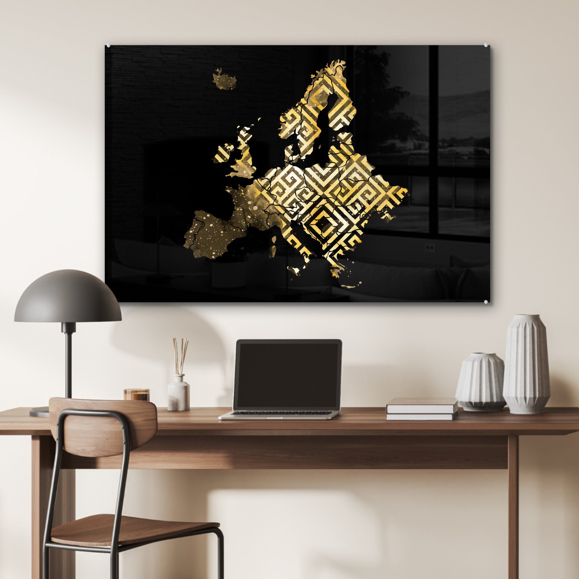 Schlafzimmer Muster Acrylglasbild Gold, & MuchoWow Wohnzimmer Karte Acrylglasbilder St), (1 - Europa -