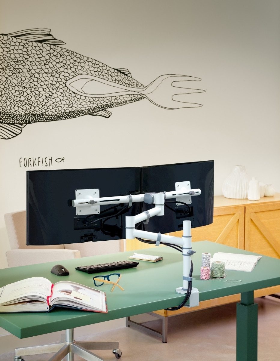 Dataflex Monitor-Halterung Monitorarm viewgo Schreibtisch 130 für 2 Monitore weiß