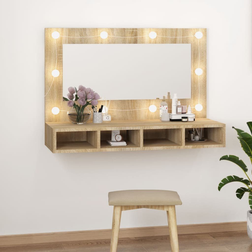 vidaXL Badezimmerspiegelschrank Spiegelschrank cm Eiche Sonoma-Eiche mit 90x31,5x62 Sonoma LED (1-St)