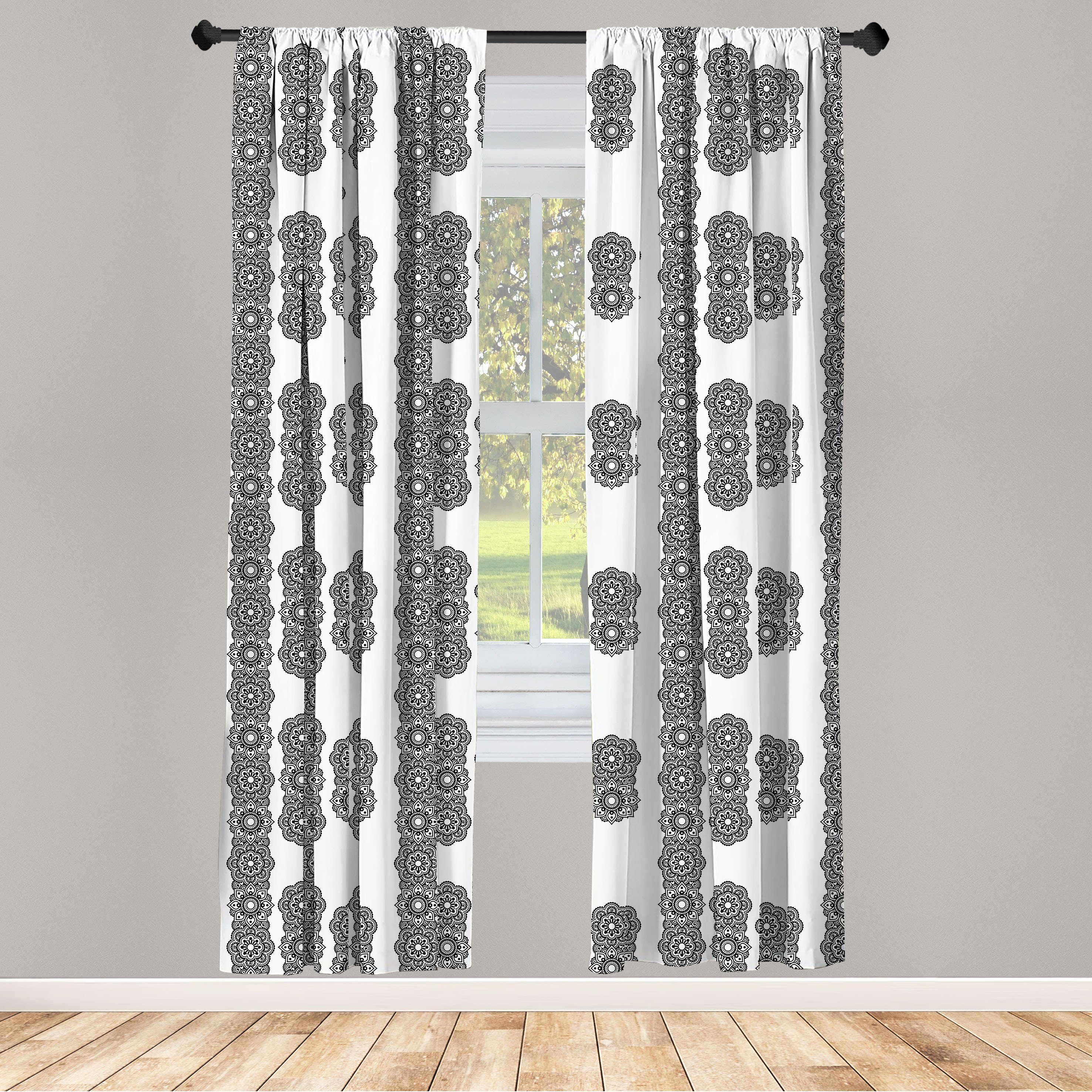 Gardine Vorhang für Wohnzimmer Schlafzimmer Dekor, Abakuhaus, Microfaser, Henna Mandala-Muster