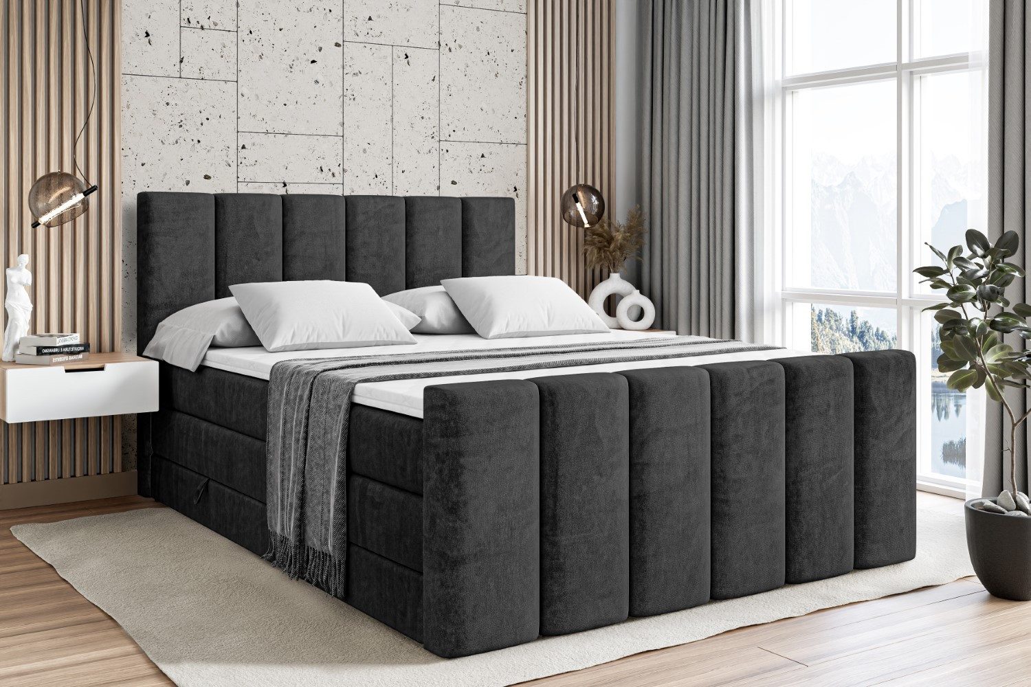 ALTDECOR Boxspringbett BOXI1-Z KING (Multipocket-Matratze H4 und H3 Matratze Bonellfederung Topper Kopfteil)