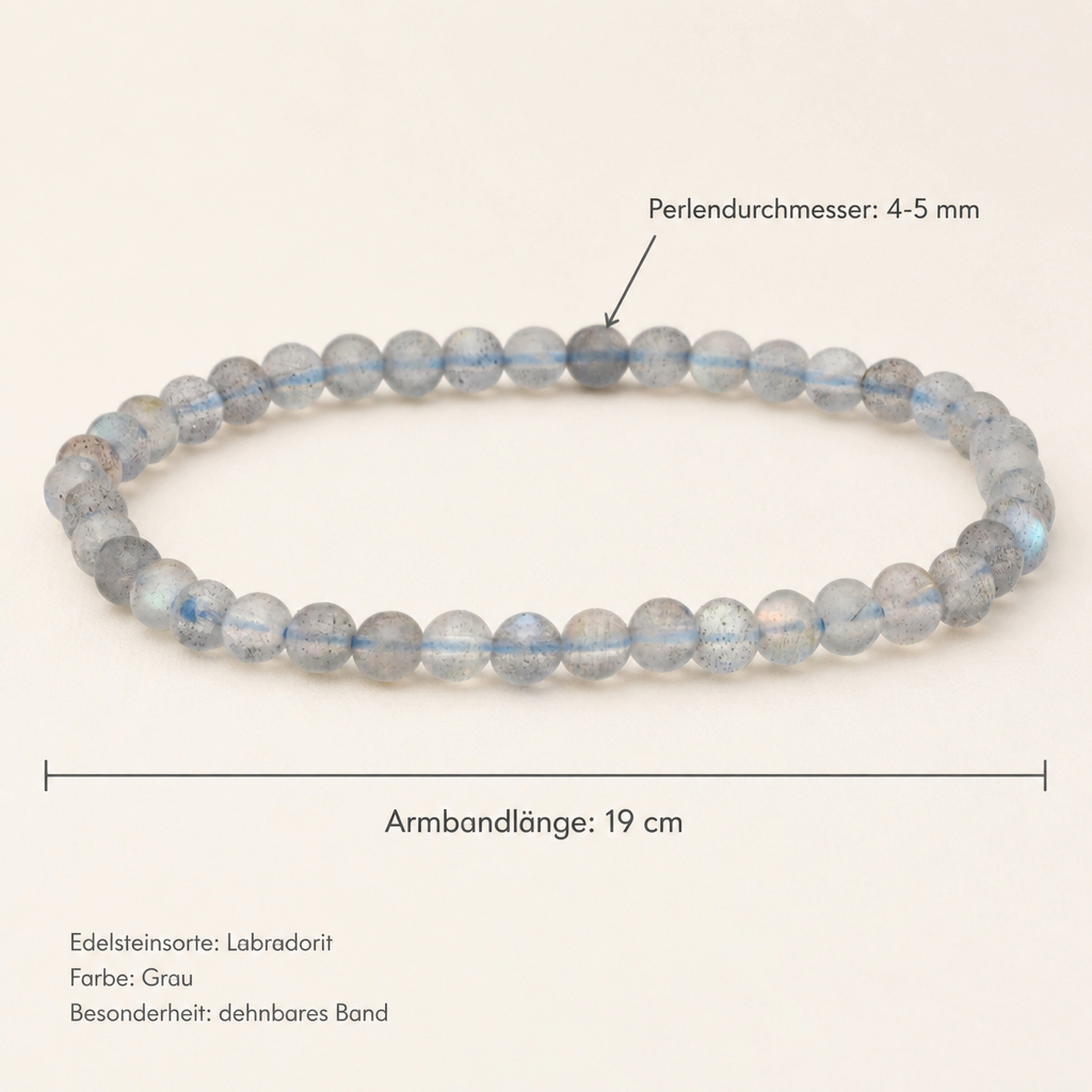 Lebensquelle Plus Armband Labradorit Mini-Kugelarmband, 4 mm – Bild 3 von 5