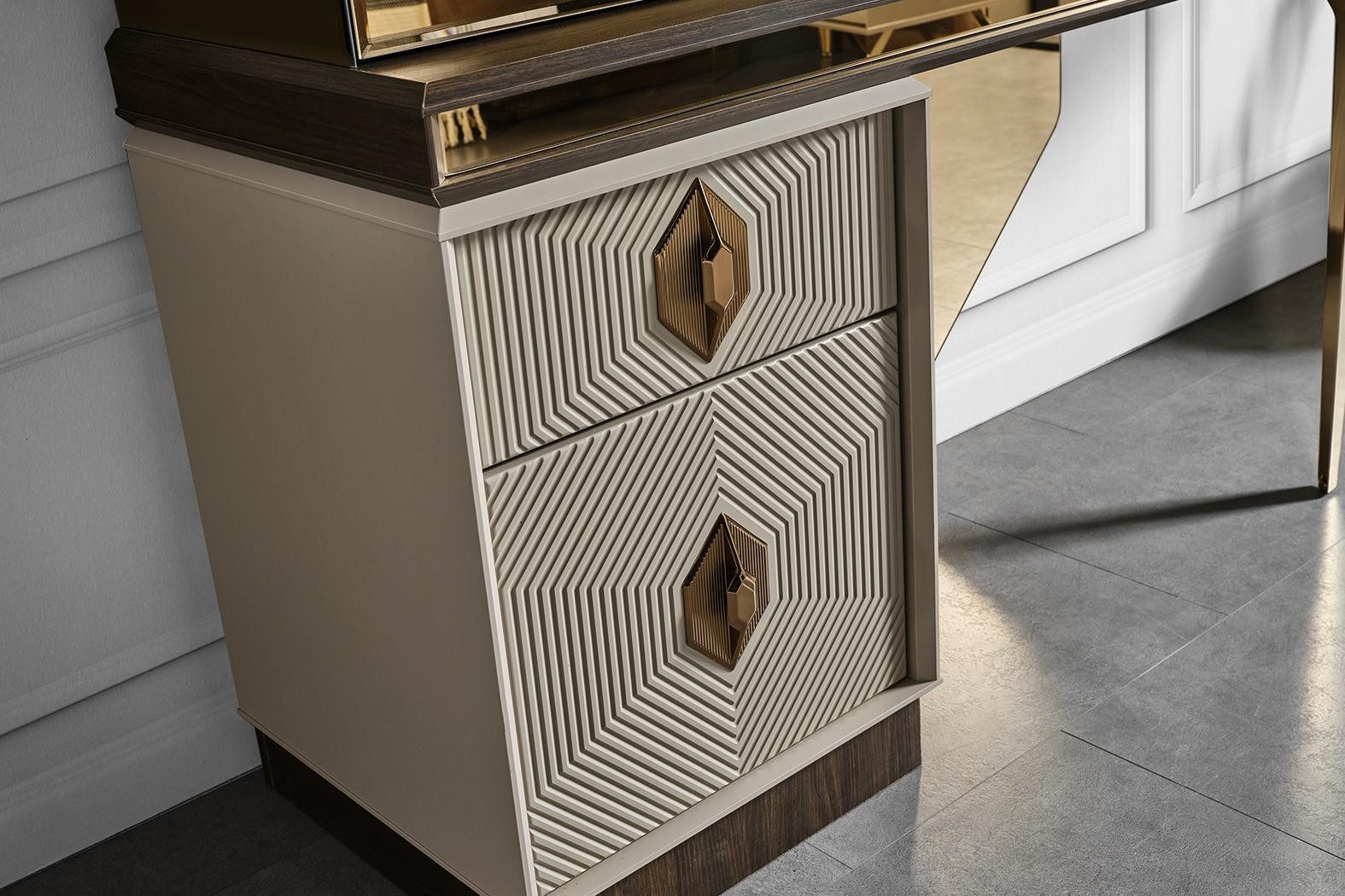 Xlmoebel Schminktisch Designer Spiegel und Schminktisch in Weiß-Braun mit Schubladen (1-St., 2tlg. Schlafzimmer Set (Schminktisch mit Spiegel), Hergestellt in Europa
