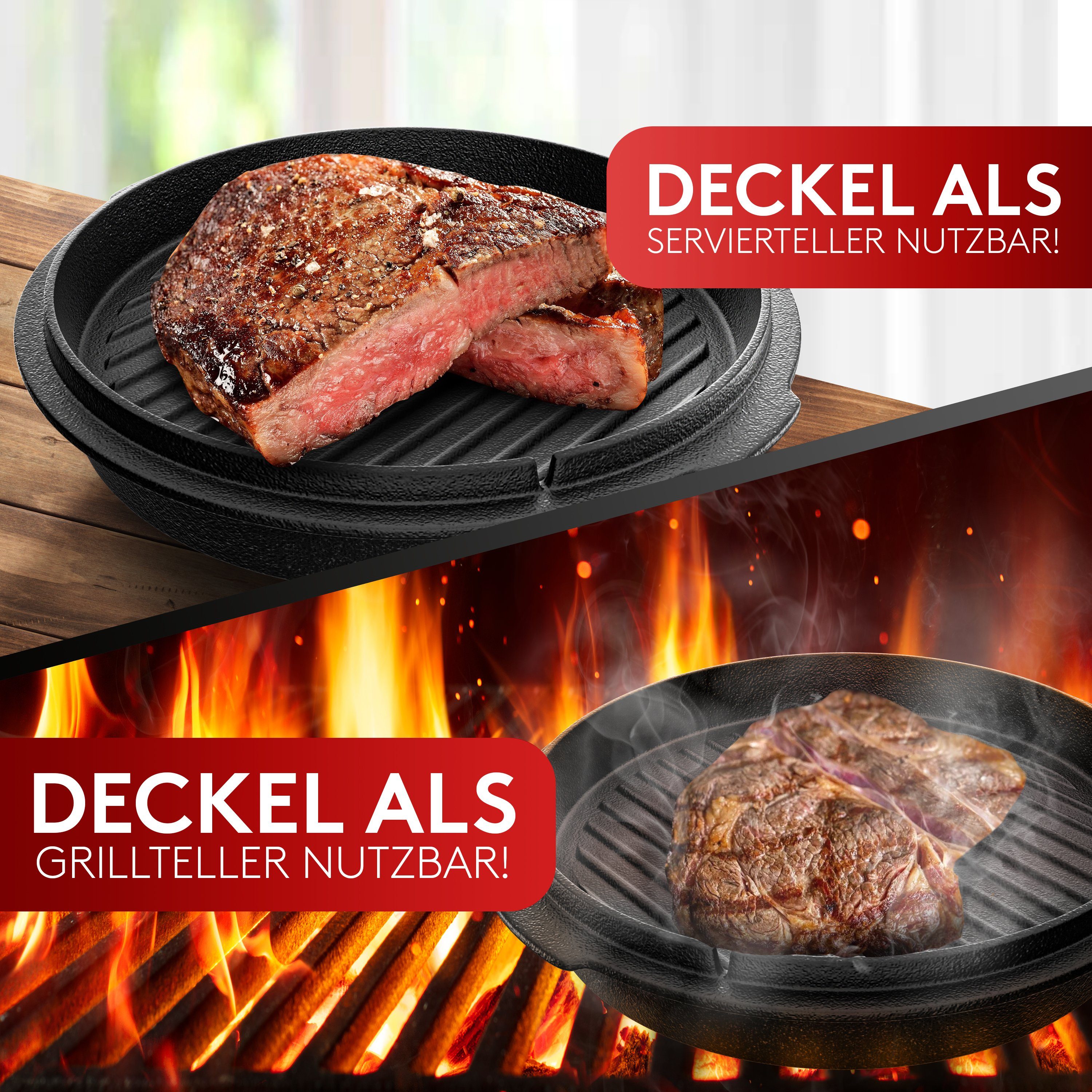 Taste of Fire Feuertopf BBQ Dutch Oven Feuertopf - Gusseisen Set 7L für Grill & Lagerfeuer, Gusseisen, Voreingebrannt inklusive Deckelheber und E-Book – Bild 3 von 4