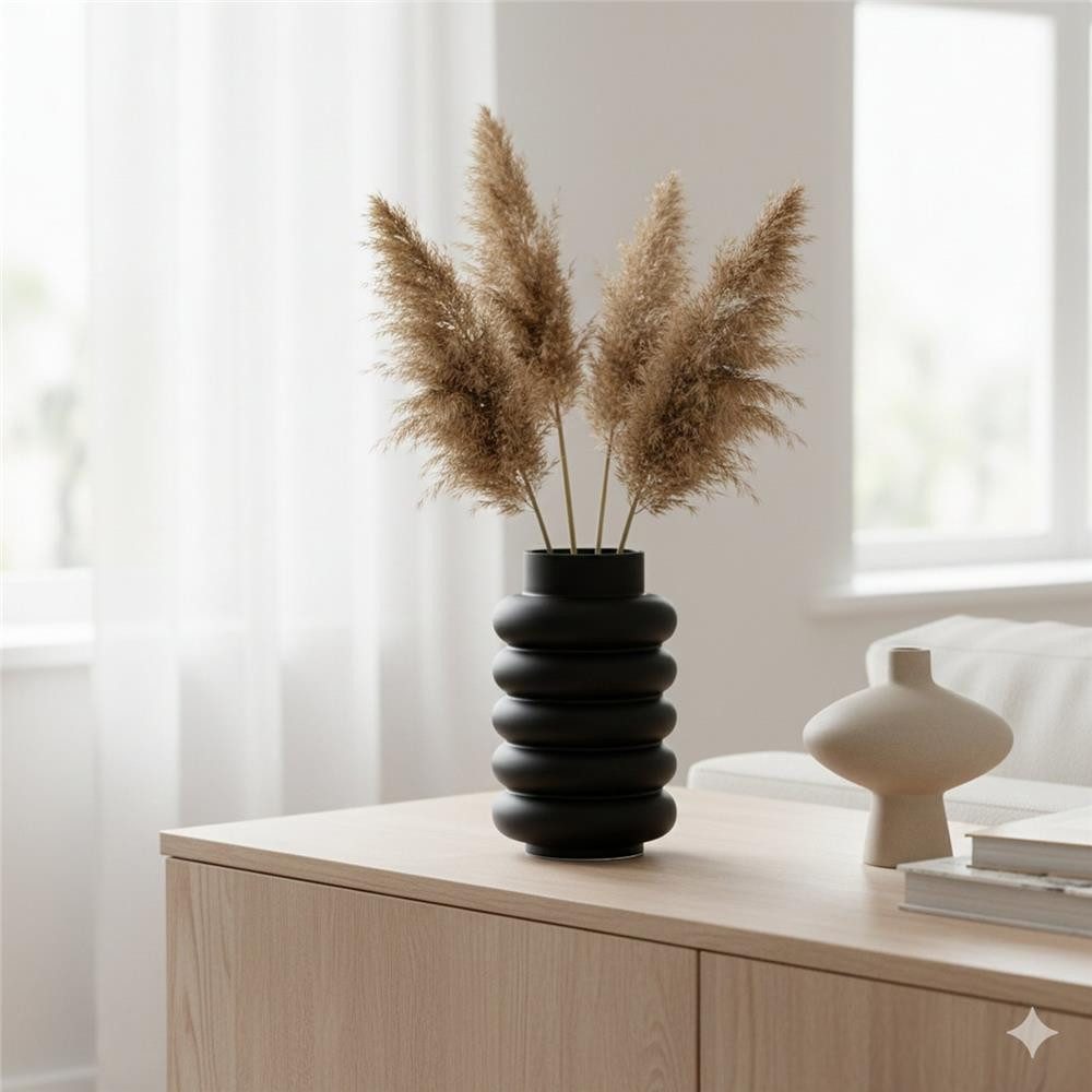 BOLTZE Tischvase Ribbo Glas schwarz matt 25 cm rund, moderne Blumenvase