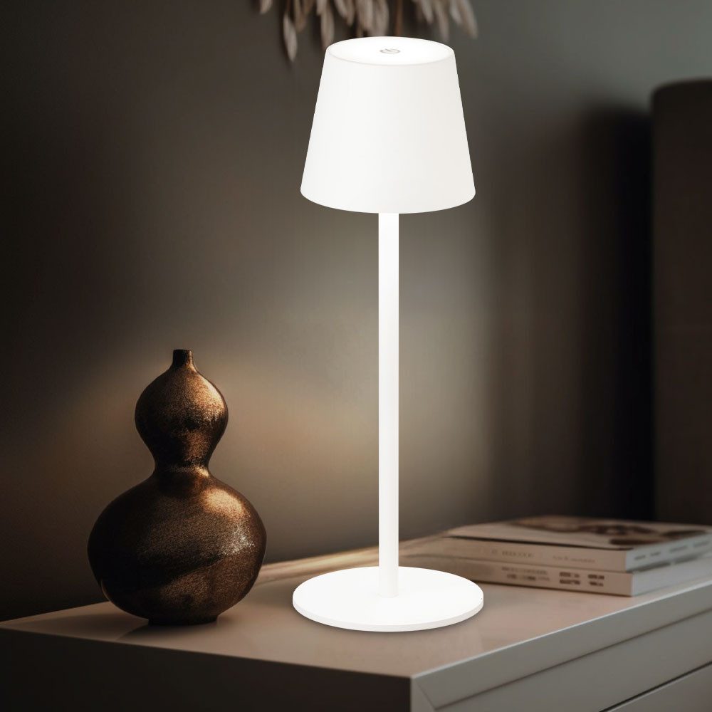 FISCHER & HONSEL LED Tischleuchte, LED-Leuchtmittel fest verbaut, Warmweiß, Beistellleuchte Tischlampe Schreibtischlampe LED Touchdimmer Akku weiß