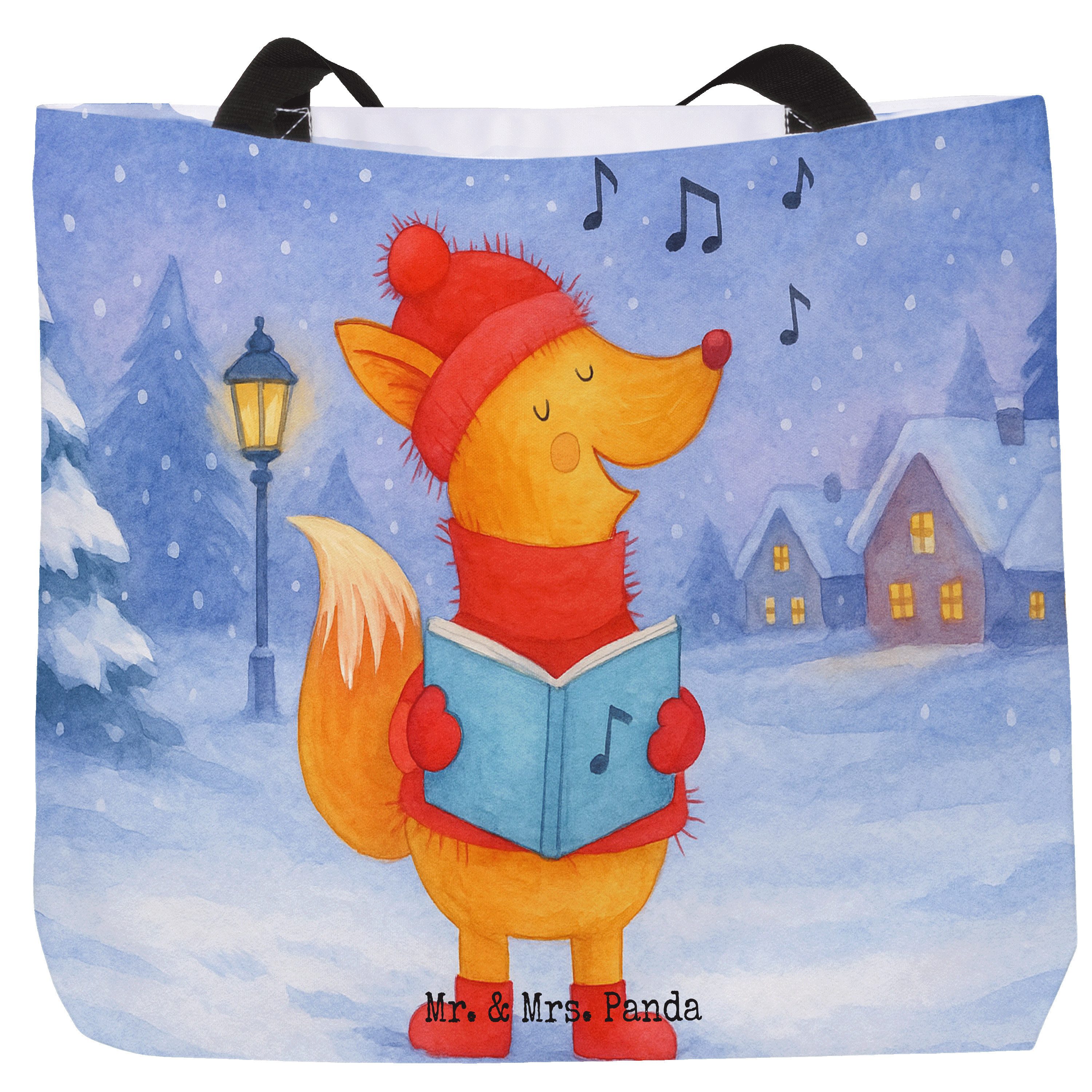 Shopper Fuchs Sänger Design, Einkaufstasche, Weiß, Weihnachten, Winter, Lapto