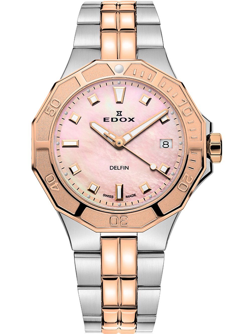 Edox Quarzuhr Edox 53020-357RM-ROR Delfin Diver Damenuhr 38mm 20