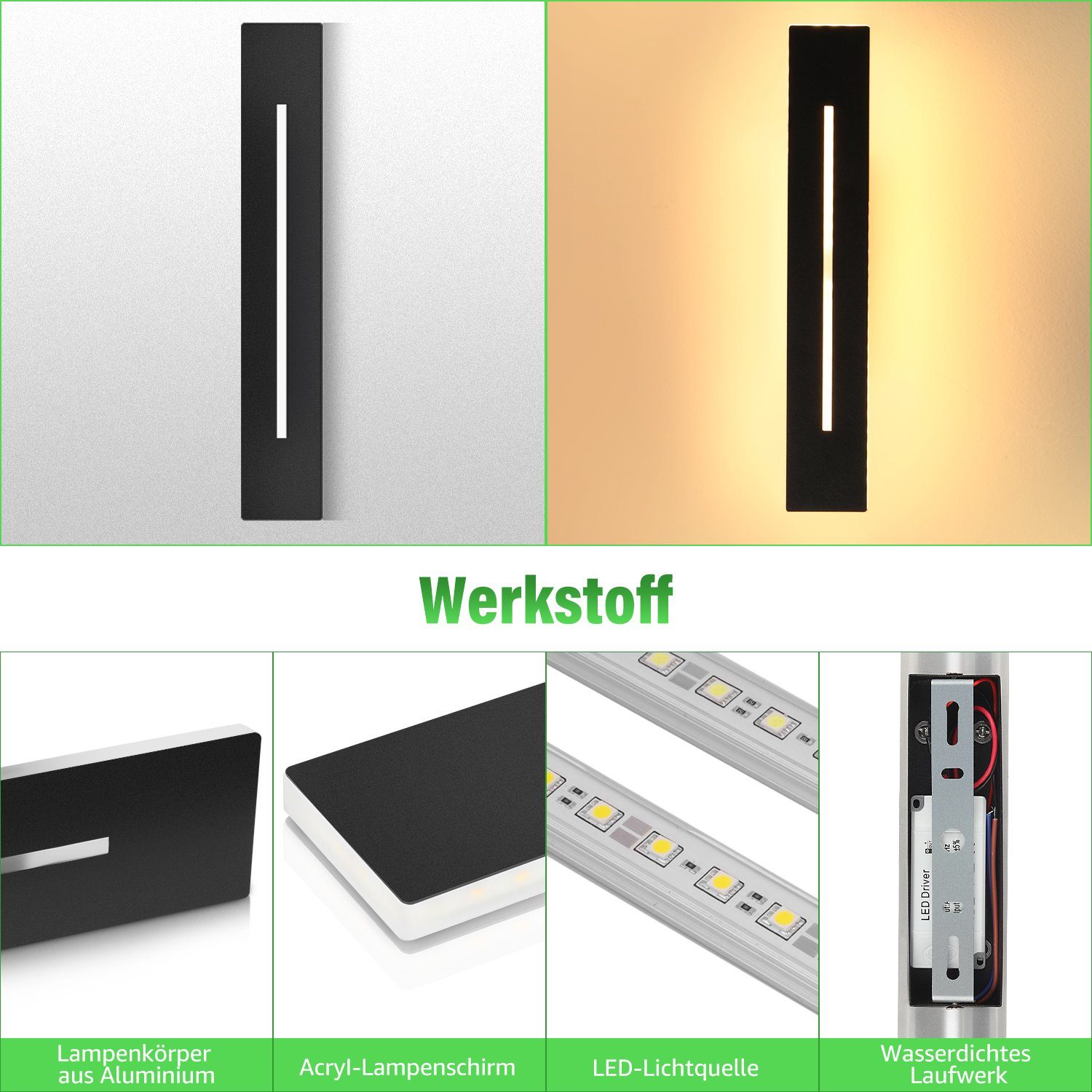 Wandleuchte 15W Wohnzimmer Lampe oyajia Wandleuchte LED für Warmweiß, 1 LED Wandlampe Flur Wandleuchte 30cm, Wandbeleuchtung Innen, integriert, Modern Stück Treppenhaus Treppenhaus 15W fest Schwarz