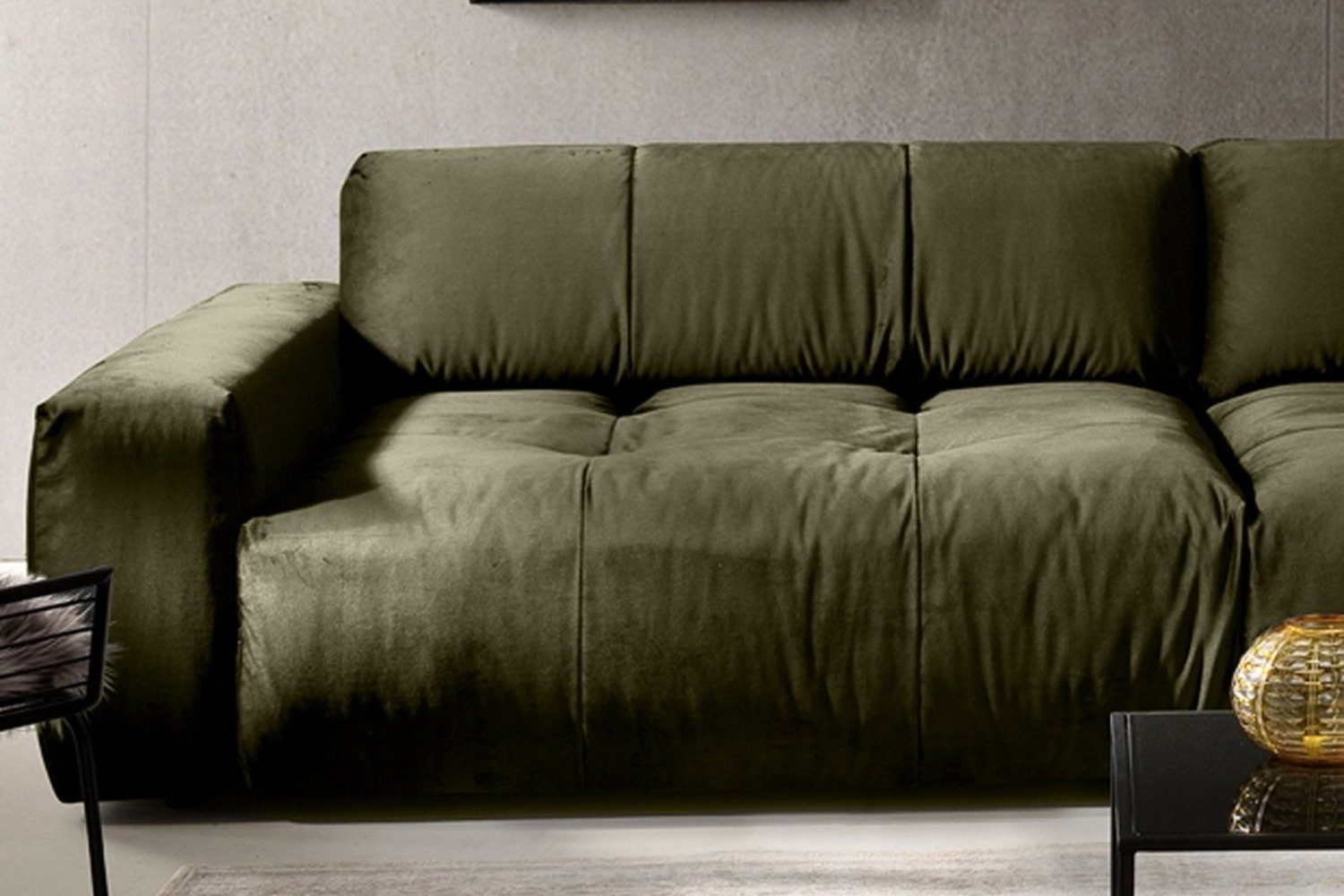KAWOLA 3-Sitzer PALACE, Sofa oliv Farben Big Velvet Sitztiefenverstellung versch. mit