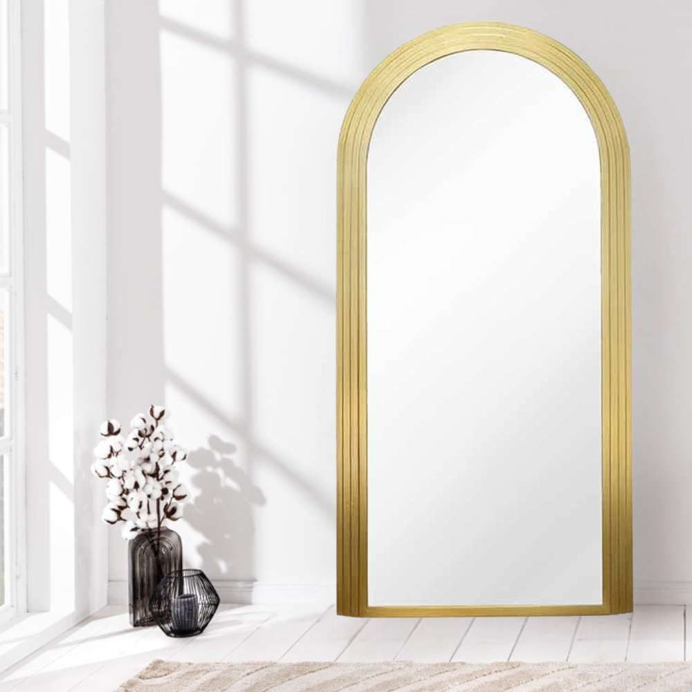 LebensWohnArt Wandspiegel Design Rundbogen Spiegel 160x80cm gold FORMOSA Wandspiegel