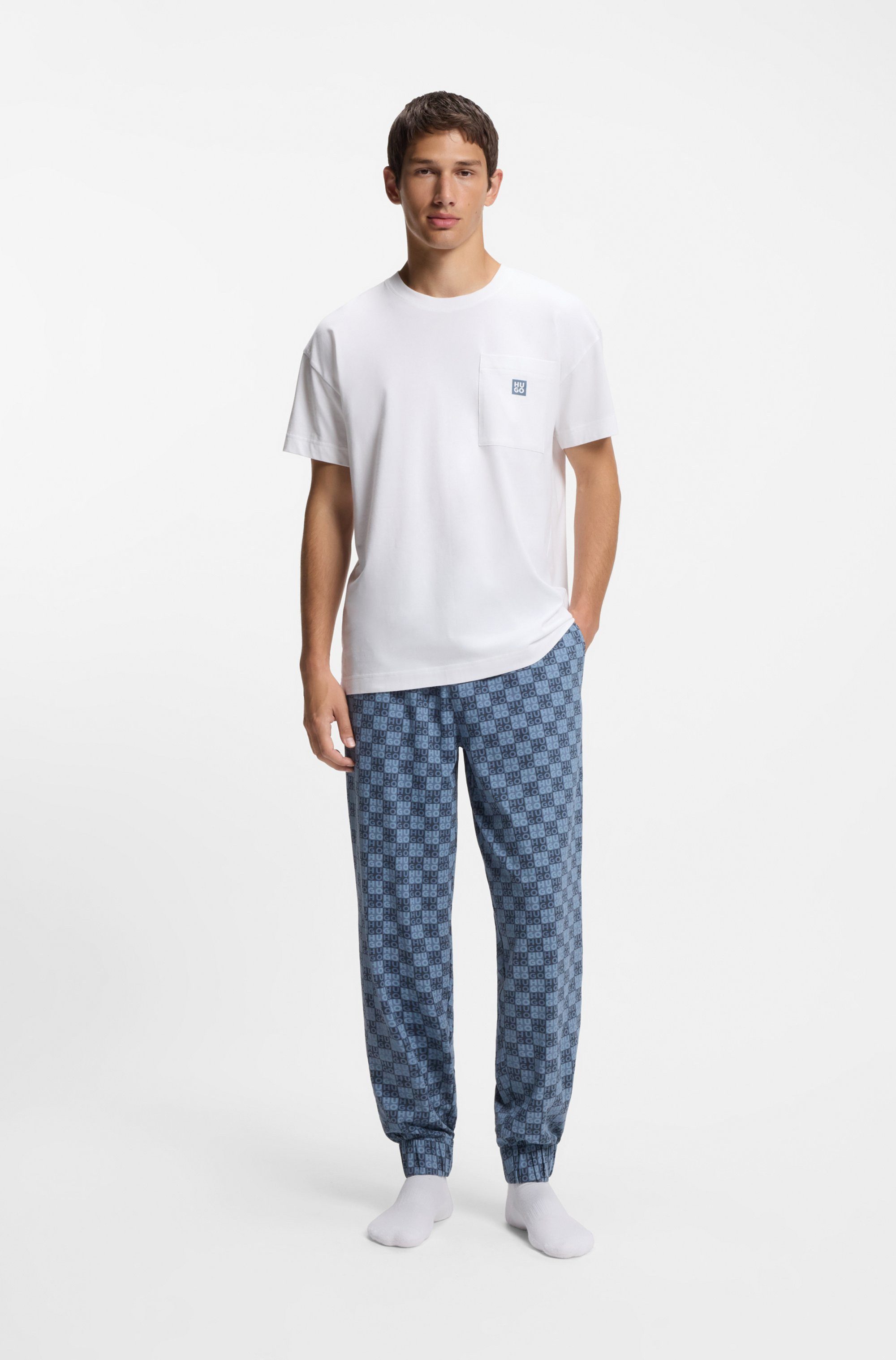 HUGO Pyjamaoberteil Aaron normale Passform, kleines Logo auf der Brust