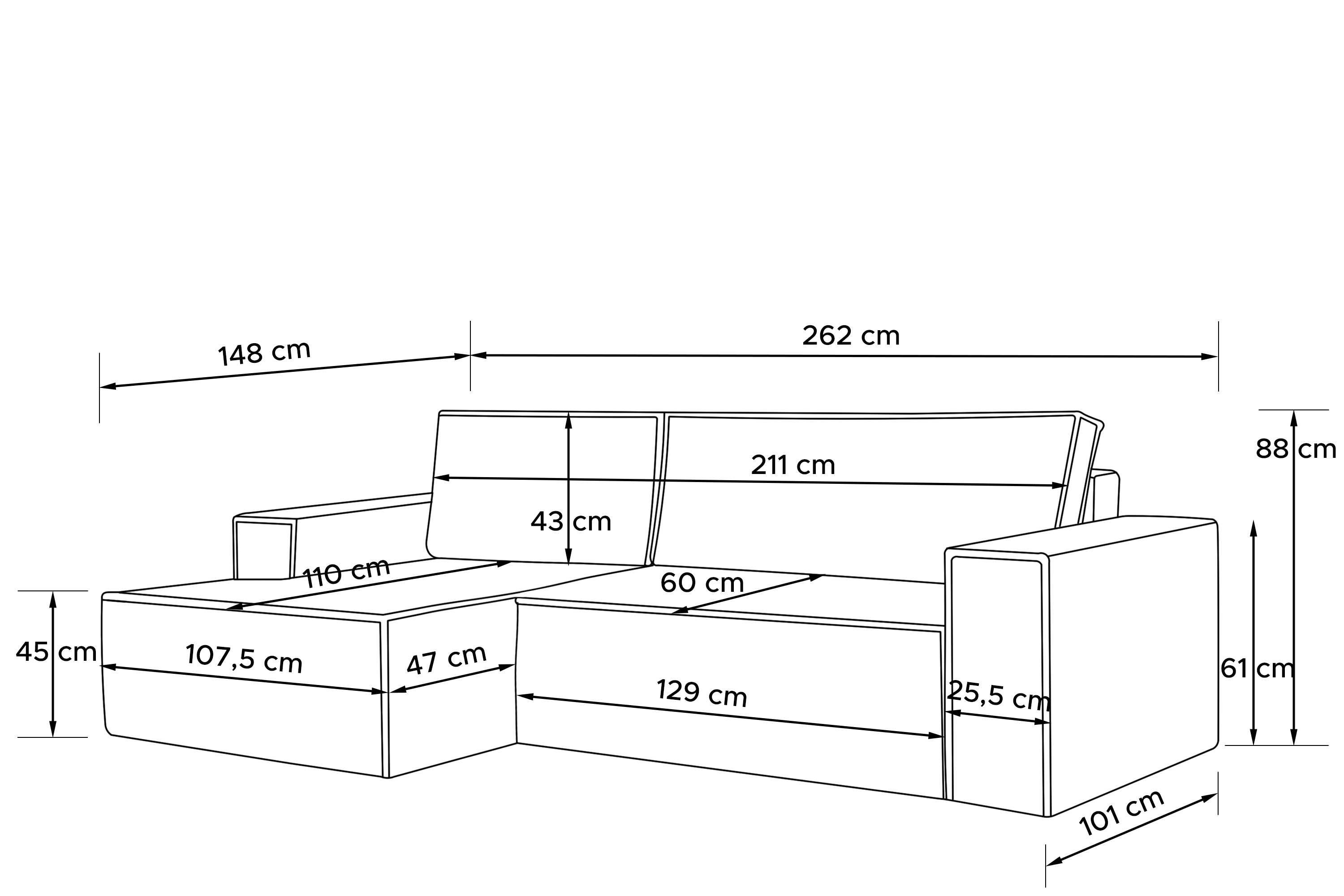 dunkelgrau in Schlaffunktion, EU, der links, NAPI Friendly in hergestellt Konsimo Cord-Stoff mit Ecksofa Pet Ecksofa