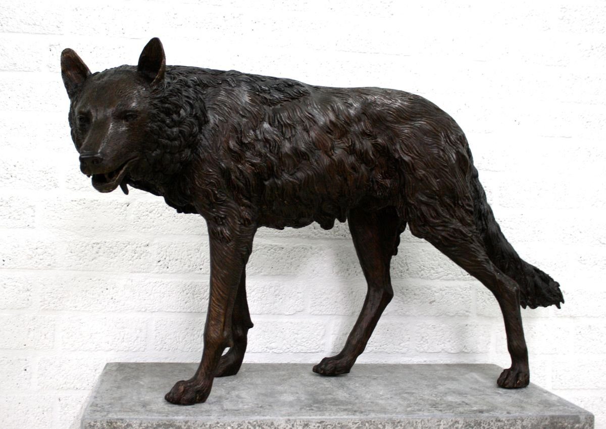 Bronzeskulpturen Skulptur Bronzefigur lebensechter großer Wolf