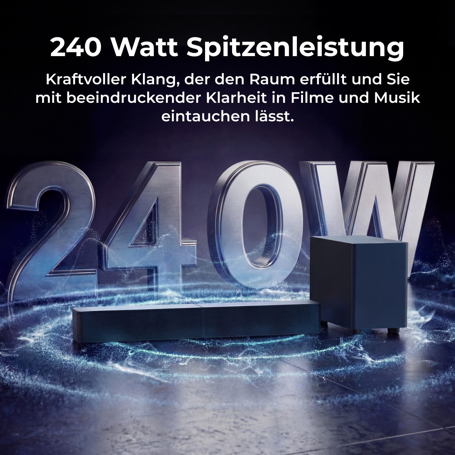Ultimea Poseidon R3T TV Soundbar 2.1 (240 W, 5,25'' kabelloser Subwoofer, Bluetooth 6.0) – Bild 5 von 5