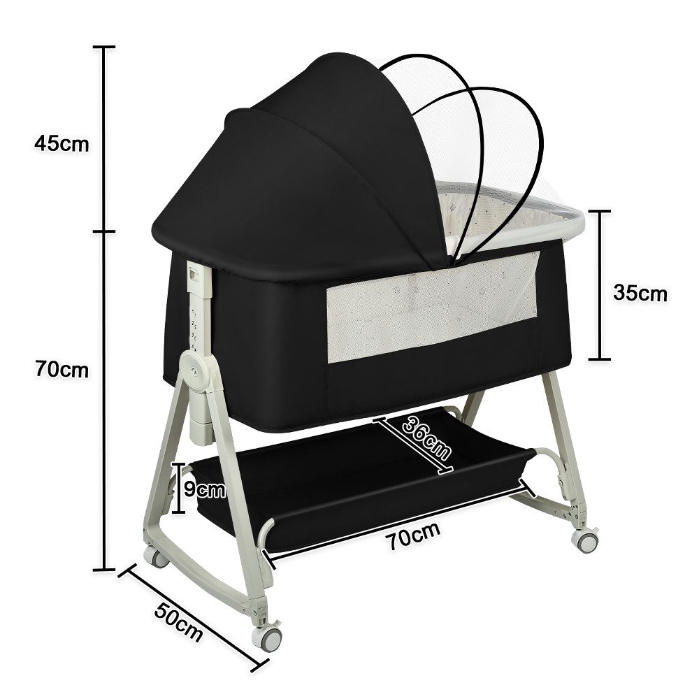 JEOBEST Beistellbett 3 in1 Babybetten mit Rollen, Beistellbett Baby mit Moskitonetz, (6 Fach Höhenverstellung und Neigungsverstellung)mit Aufbewahrungskorb