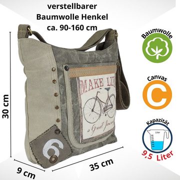 Sunsa Umhängetasche Canvas. Vintage Stil mit Fahrrad Motiv Crossbody Hobo. Vegane Tasche