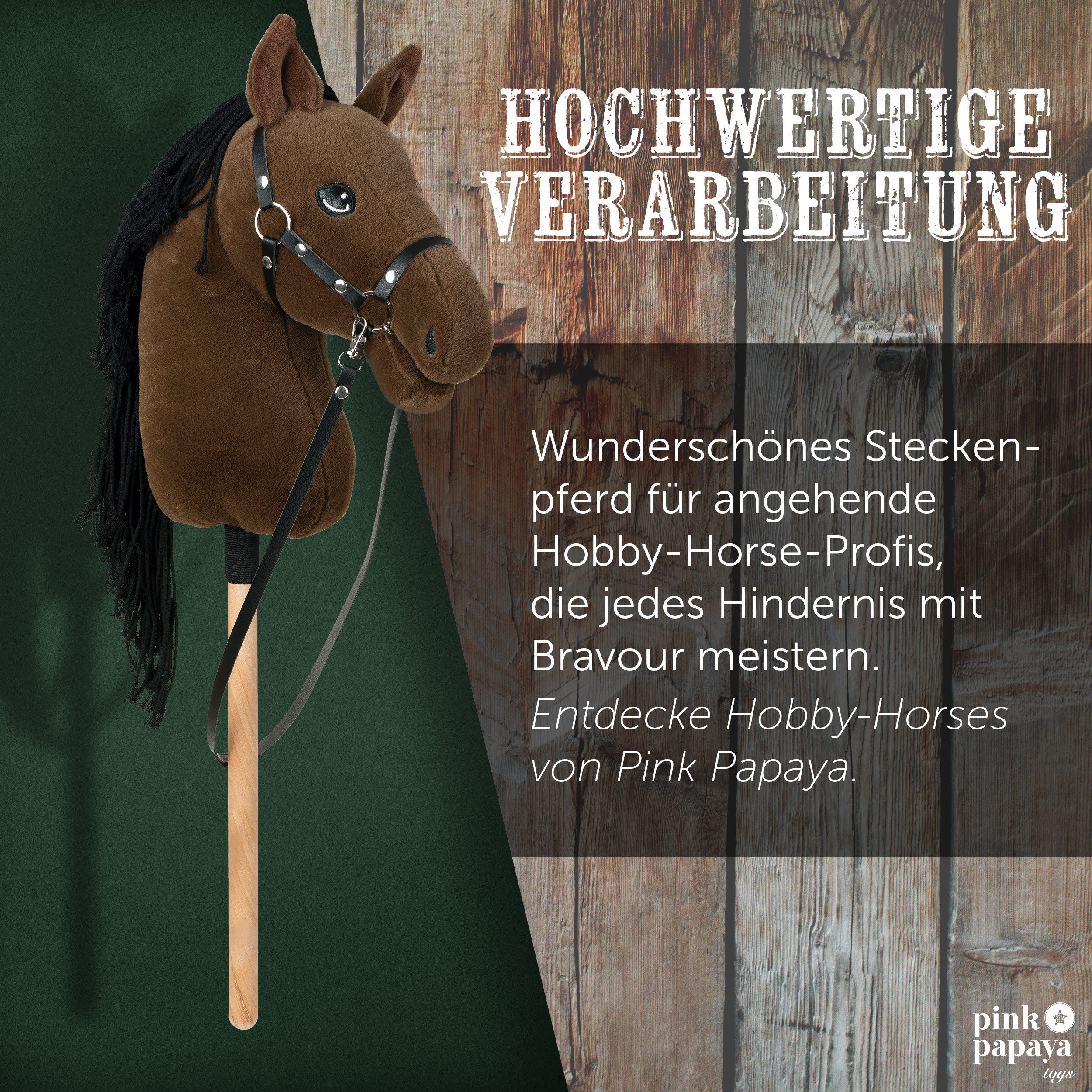 Pink Papaya Steckenpferd Hobby Horse - Steckenpferd mit Halfter/Trense, Hobbyhorse Stockpferd, wunderschöne Designs in je 2 Größen erhältlich