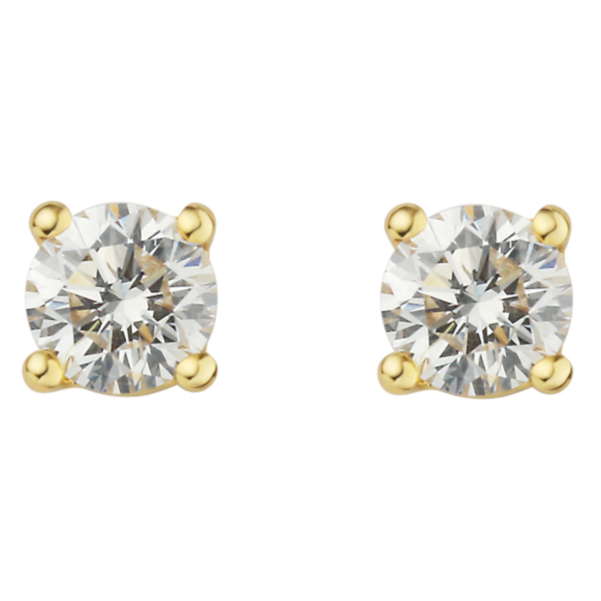 Damen Gold Ohrstecker ONE ct 0.20 Ohrstecker Ohrringe aus 750 Gelbgold, ELEMENT Brillant Paar Diamant Schmuck